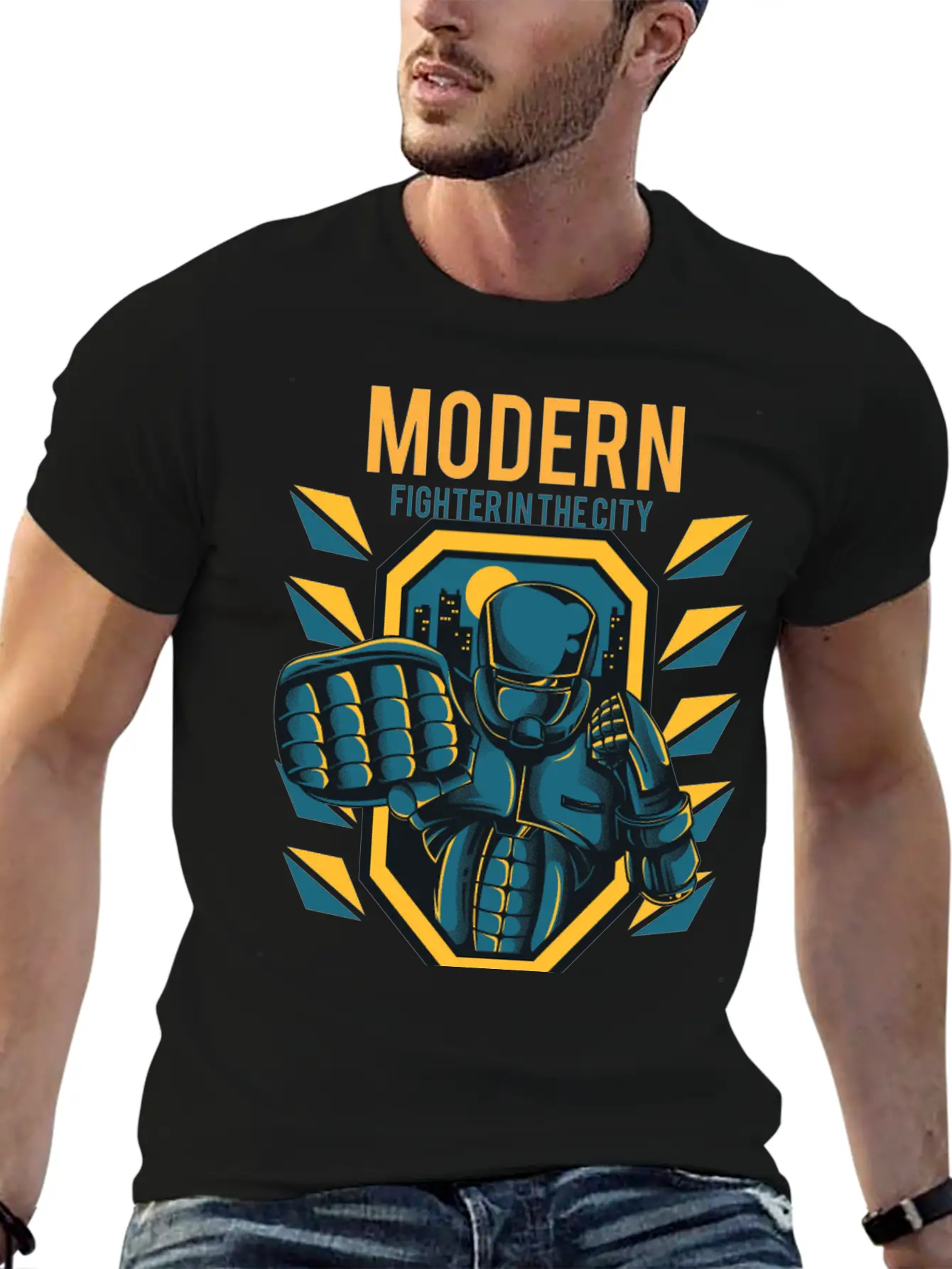 Modern Fighter In The City. Fast And Sure Stylish Everyday T-Shirt – Unisex Basic Cotton Tee