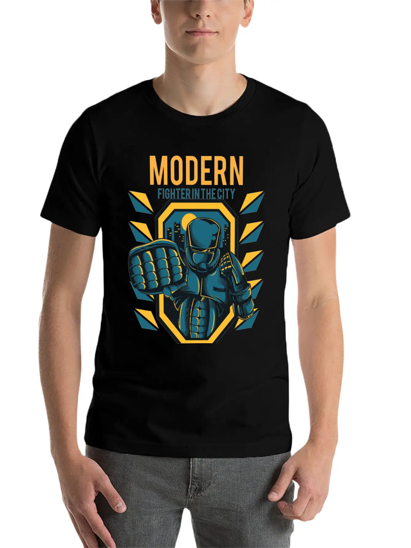 Modern Fighter In The City. Fast And Sure Stylish Everyday T-Shirt – Unisex Basic Cotton Tee
