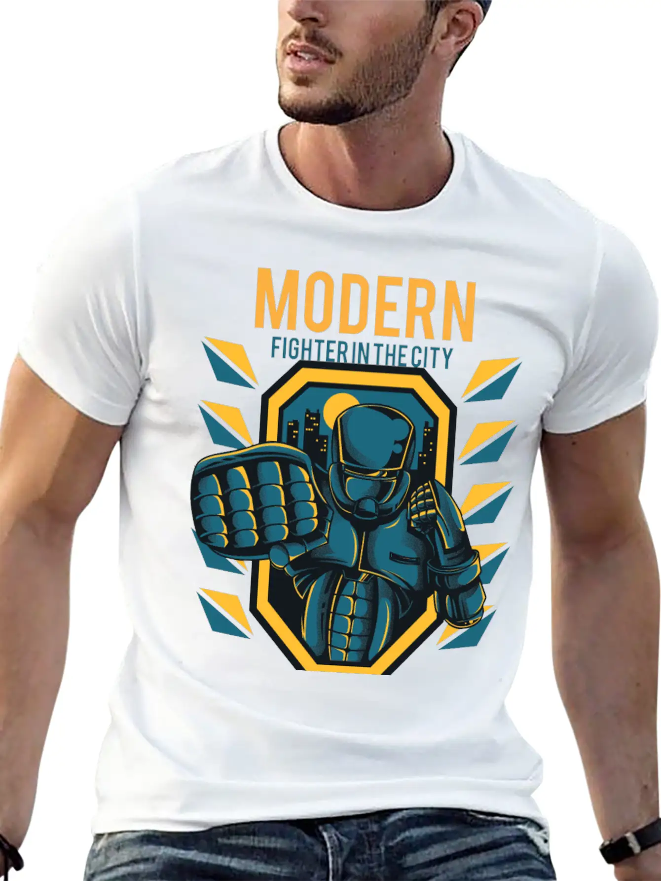 Modern Fighter In The City. Fast And Sure Stylish Everyday T-Shirt – Unisex Basic Cotton Tee