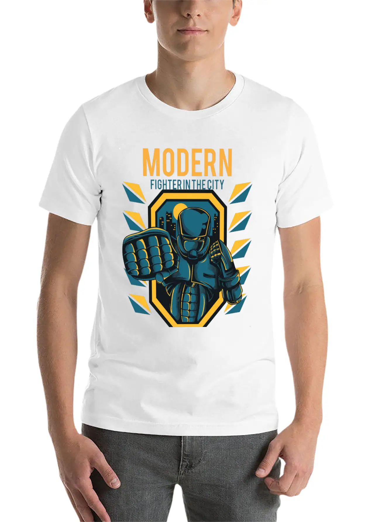 Modern Fighter In The City. Fast And Sure Stylish Everyday T-Shirt – Unisex Basic Cotton Tee