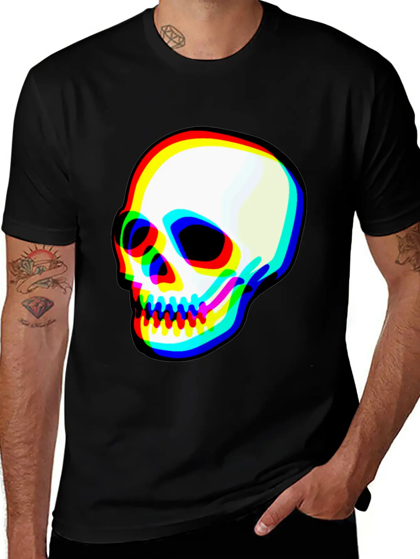 Modern Neon Skull Illustration Comfortable Minimalist Graphic Tee – Summer Style Essential