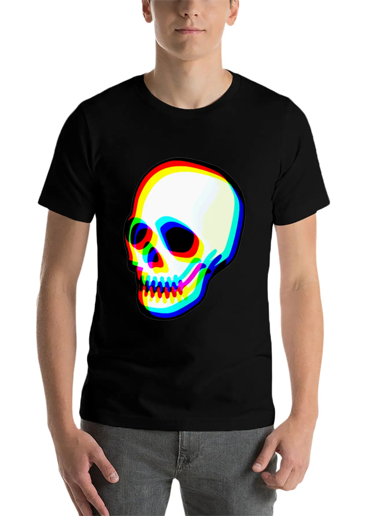 Modern Neon Skull Illustration Comfortable Minimalist Graphic Tee – Summer Style Essential