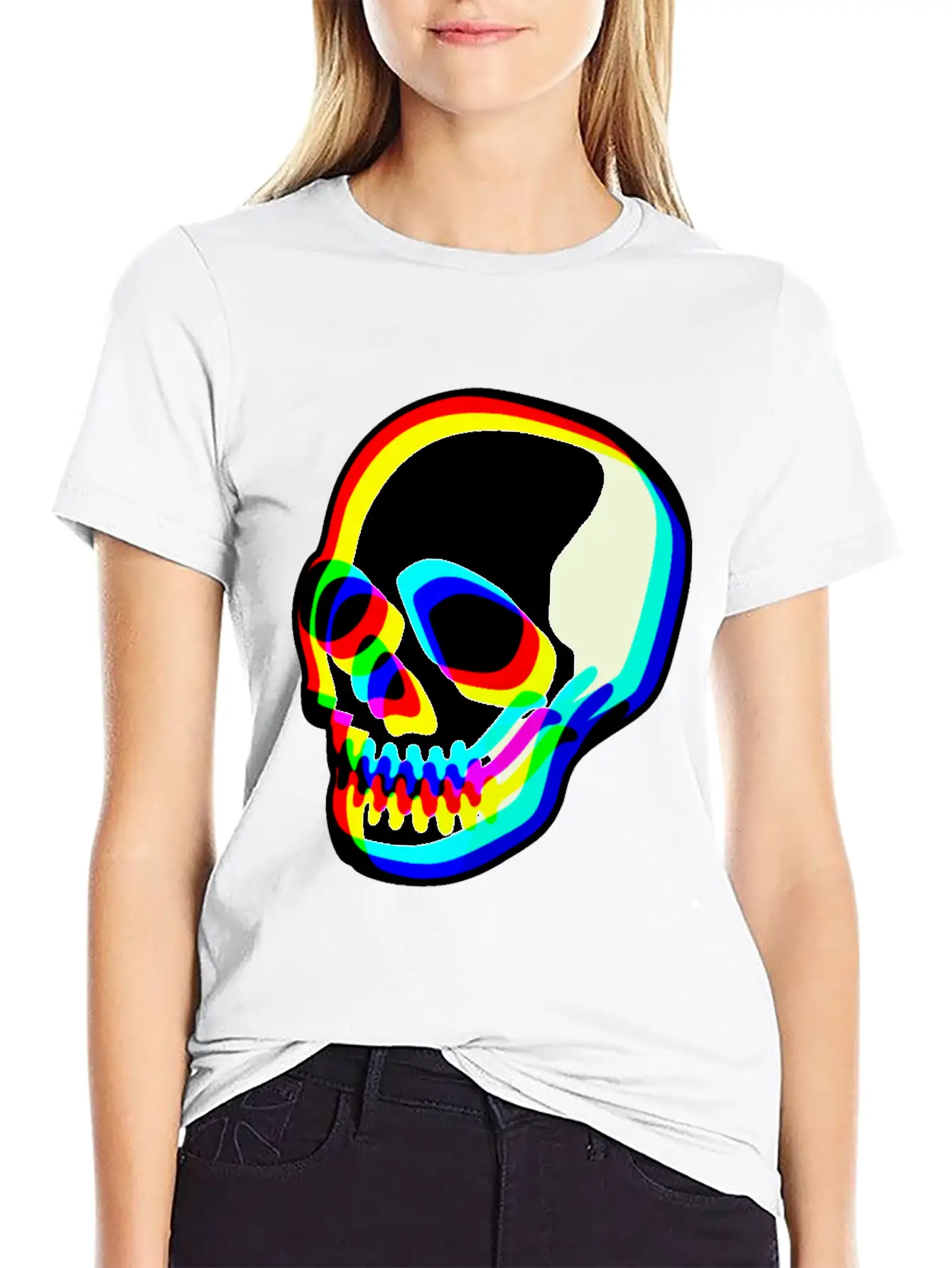 Modern Neon Skull Illustration Comfortable Minimalist Graphic Tee – Summer Style Essential