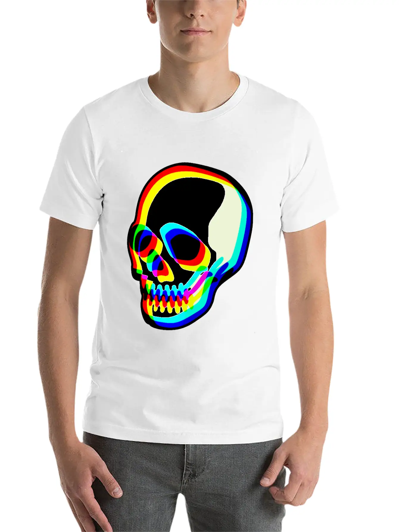 Modern Neon Skull Illustration Comfortable Minimalist Graphic Tee – Summer Style Essential
