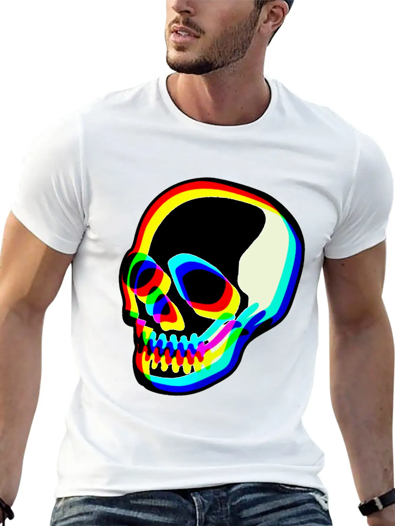 Modern Neon Skull Illustration Comfortable Minimalist Graphic Tee – Summer Style Essential