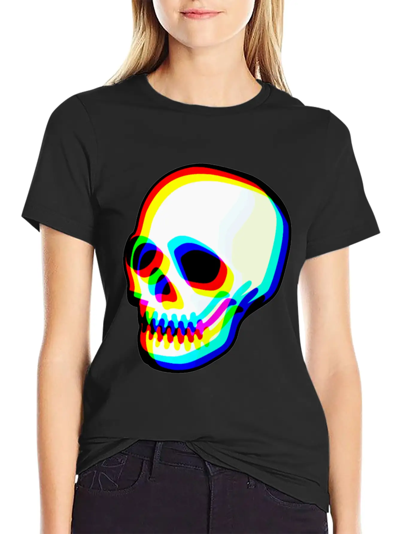 Modern Neon Skull Illustration Comfortable Minimalist Graphic Tee – Summer Style Essential