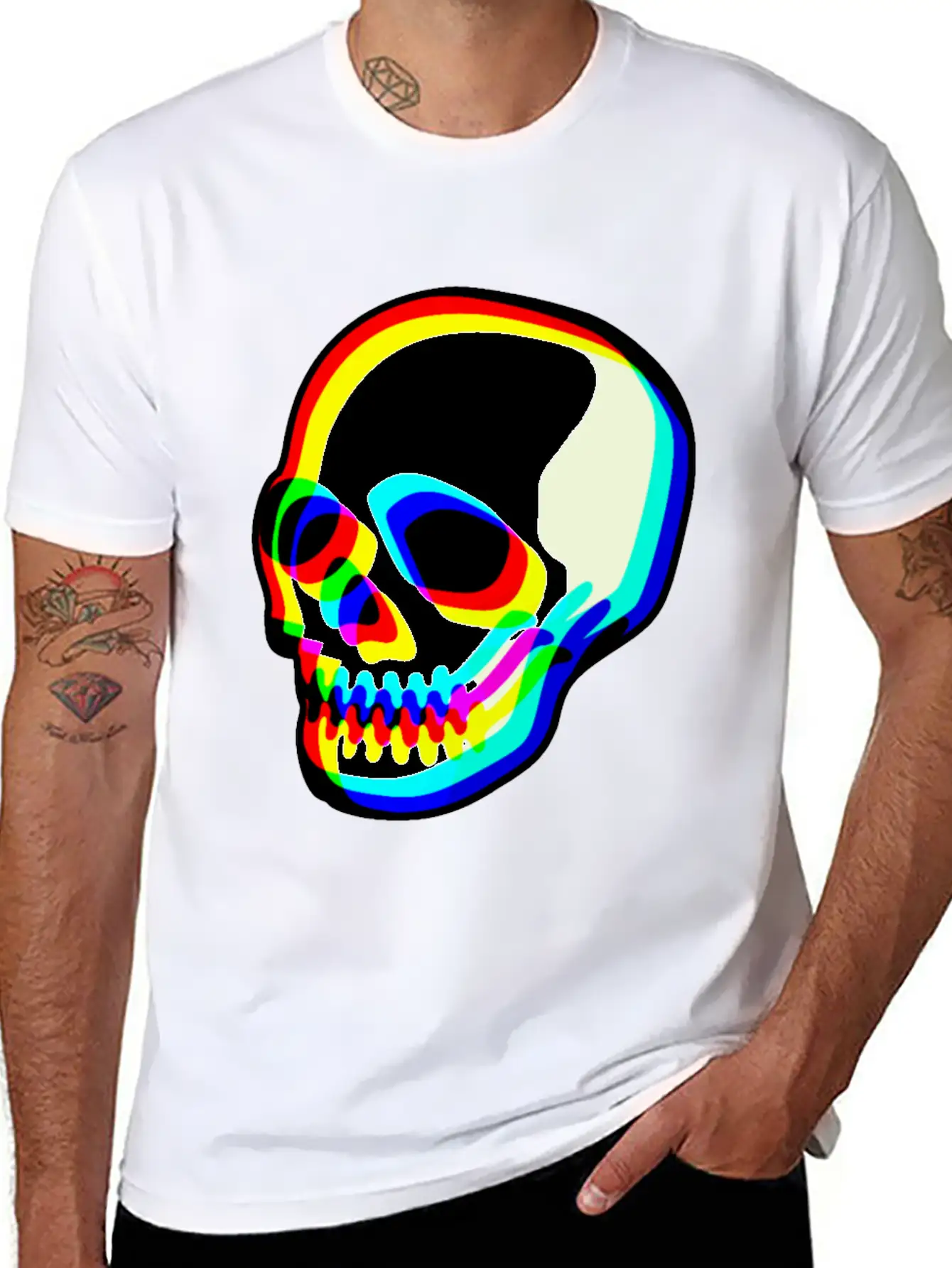 Modern Neon Skull Illustration Comfortable Minimalist Graphic Tee – Summer Style Essential