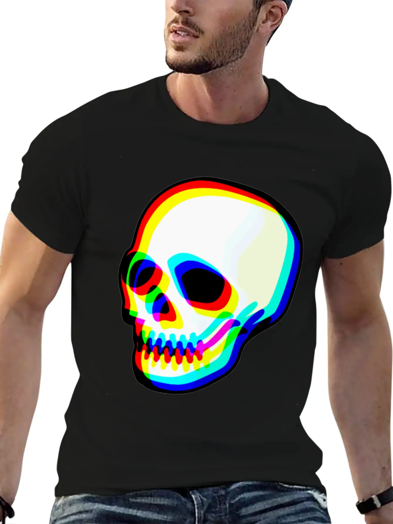 Modern Neon Skull Illustration Comfortable Minimalist Graphic Tee – Summer Style Essential