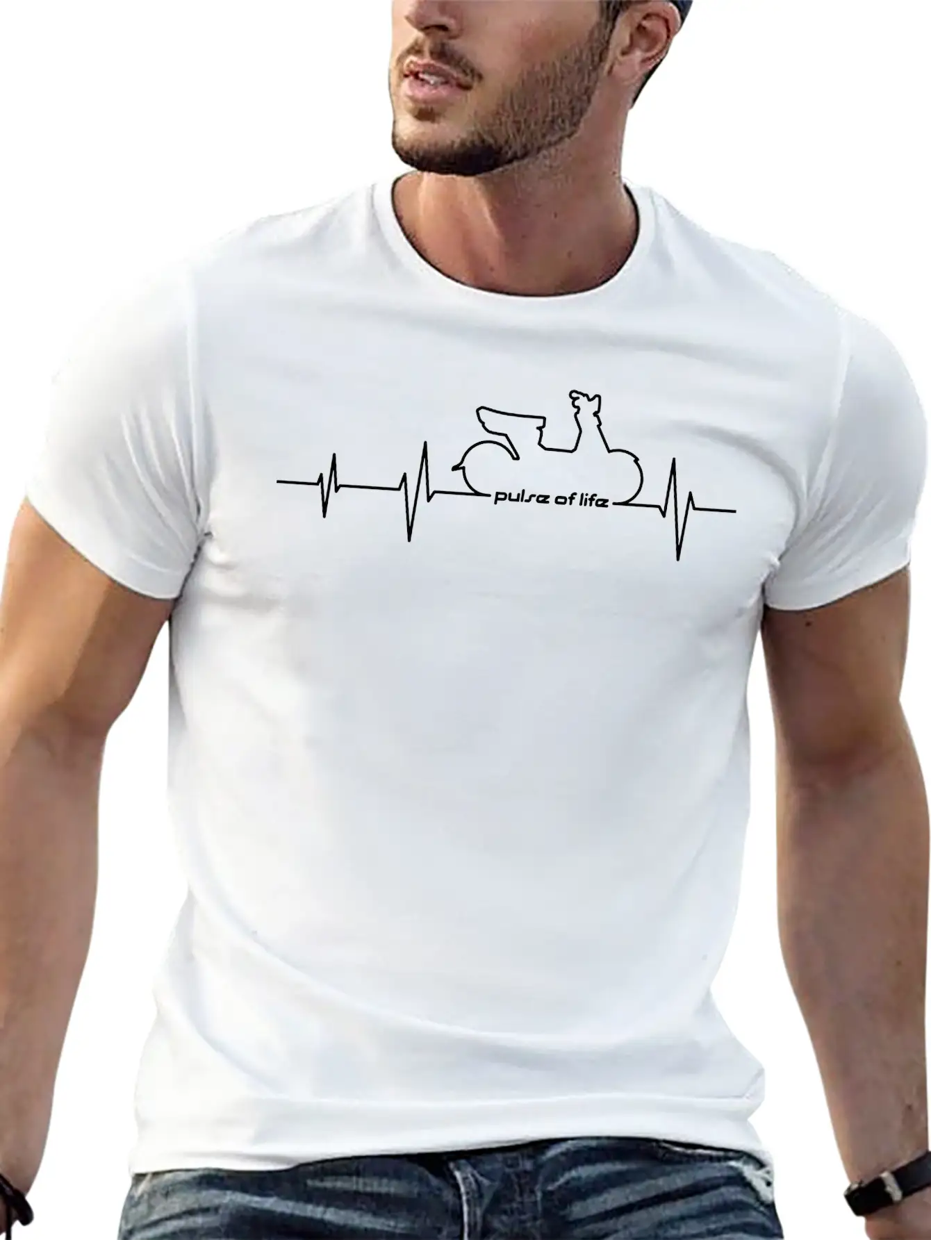 Modern Scooter ECG Pulse Of Life (variable Color) Stylish Everyday T-Shirt – Unisex Basic Cotton Tee