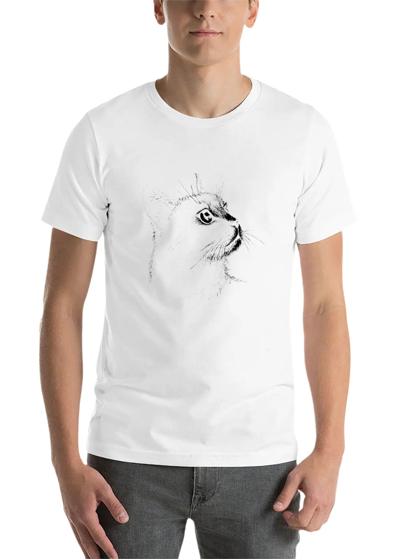 Moggie Portrait (white) Unisex Short Sleeve Soft Cotton T-Shirt – Casual Everyday Wear