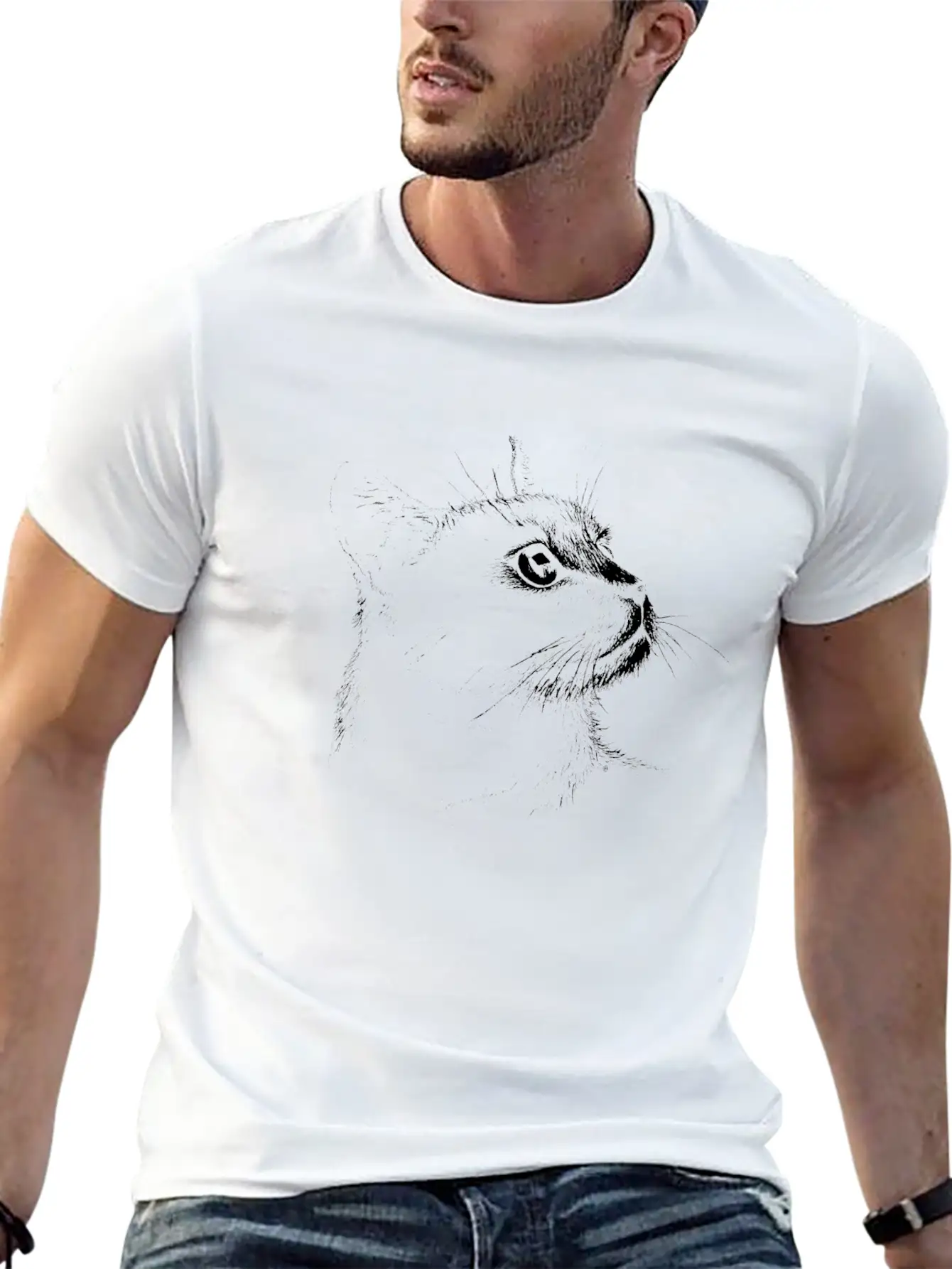 Moggie Portrait (white) Unisex Short Sleeve Soft Cotton T-Shirt – Casual Everyday Wear