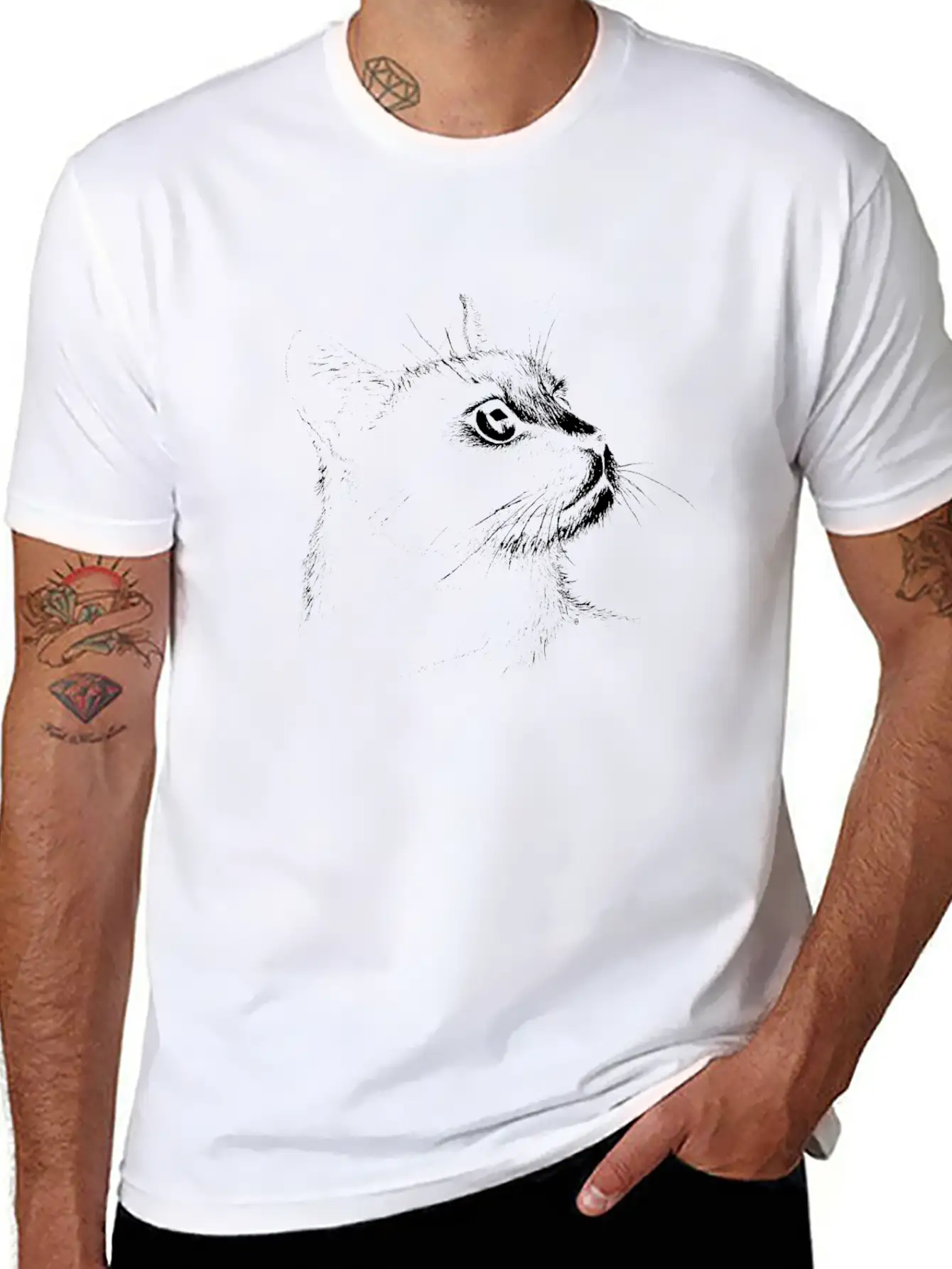 Moggie Portrait (white) Unisex Short Sleeve Soft Cotton T-Shirt – Casual Everyday Wear