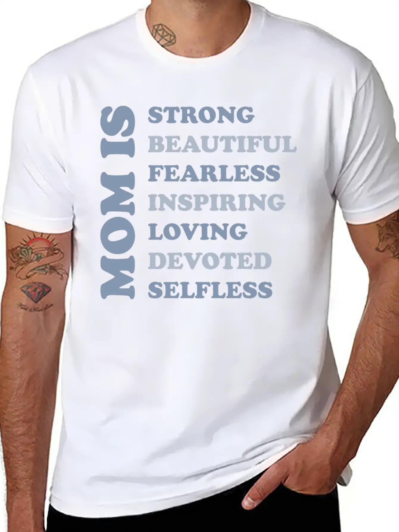 MOM IS STRONG BEAUTIFUL FEARLESS INSPIRING LOVING Basic Graphic T-Shirt – Daily Comfort In Soft Cotton