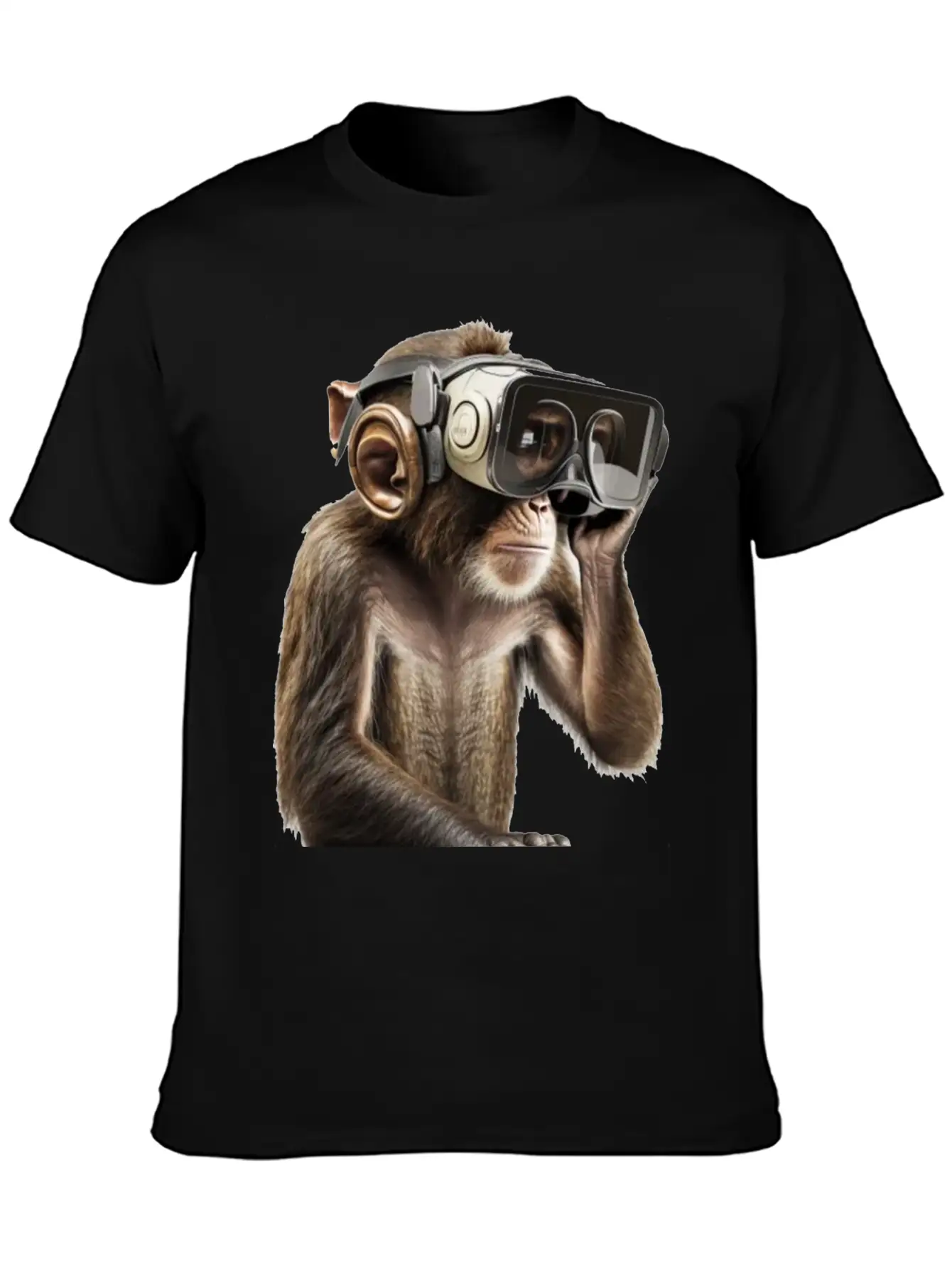Monksy - Monkey With VR Virtual Reality Goggles Stylish Everyday T-Shirt – Unisex Basic Cotton Tee