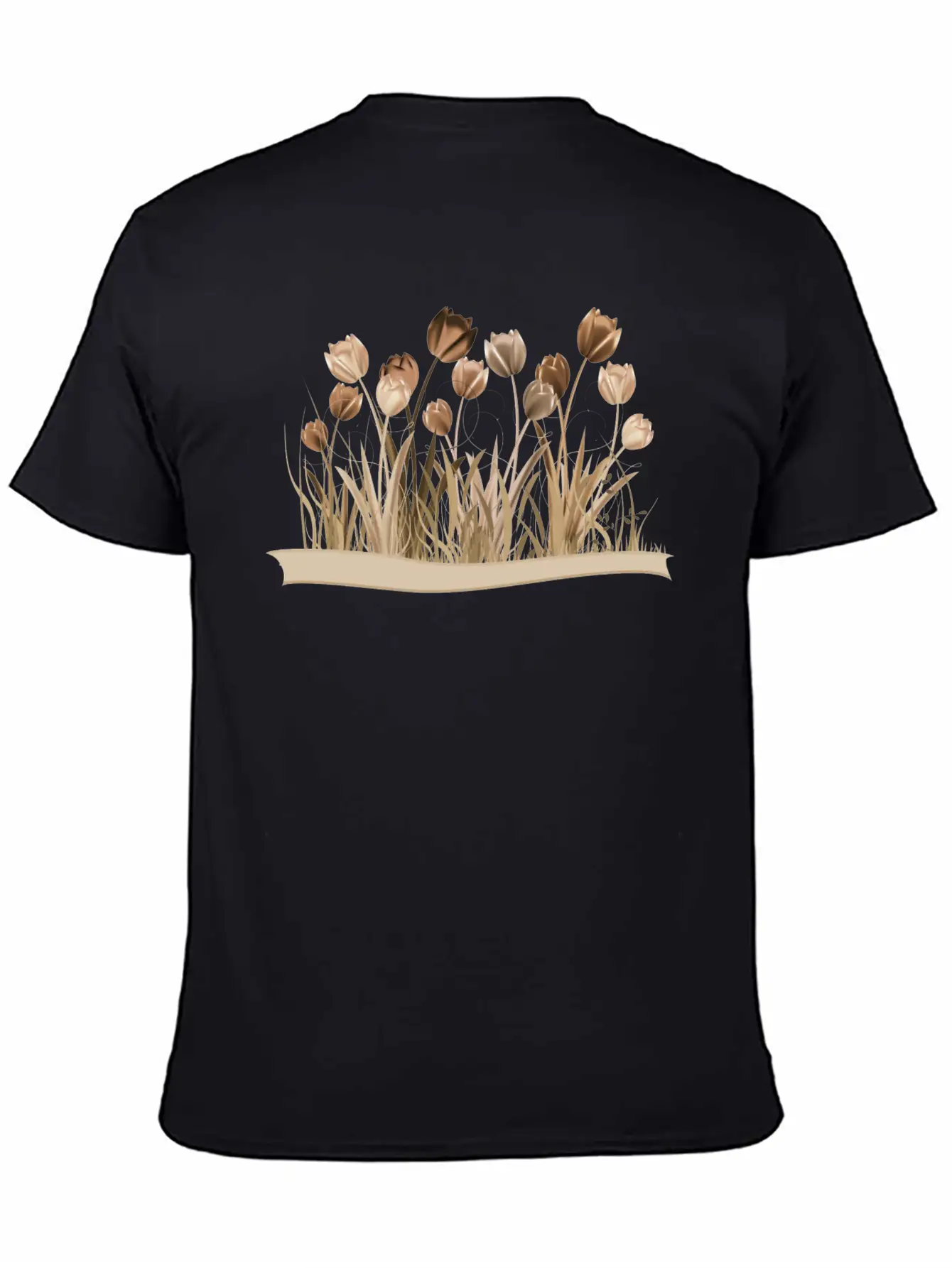 Monochrome Tulips On Spring Meadow In Sepia Stylish Everyday T-Shirt – Unisex Basic Cotton Tee