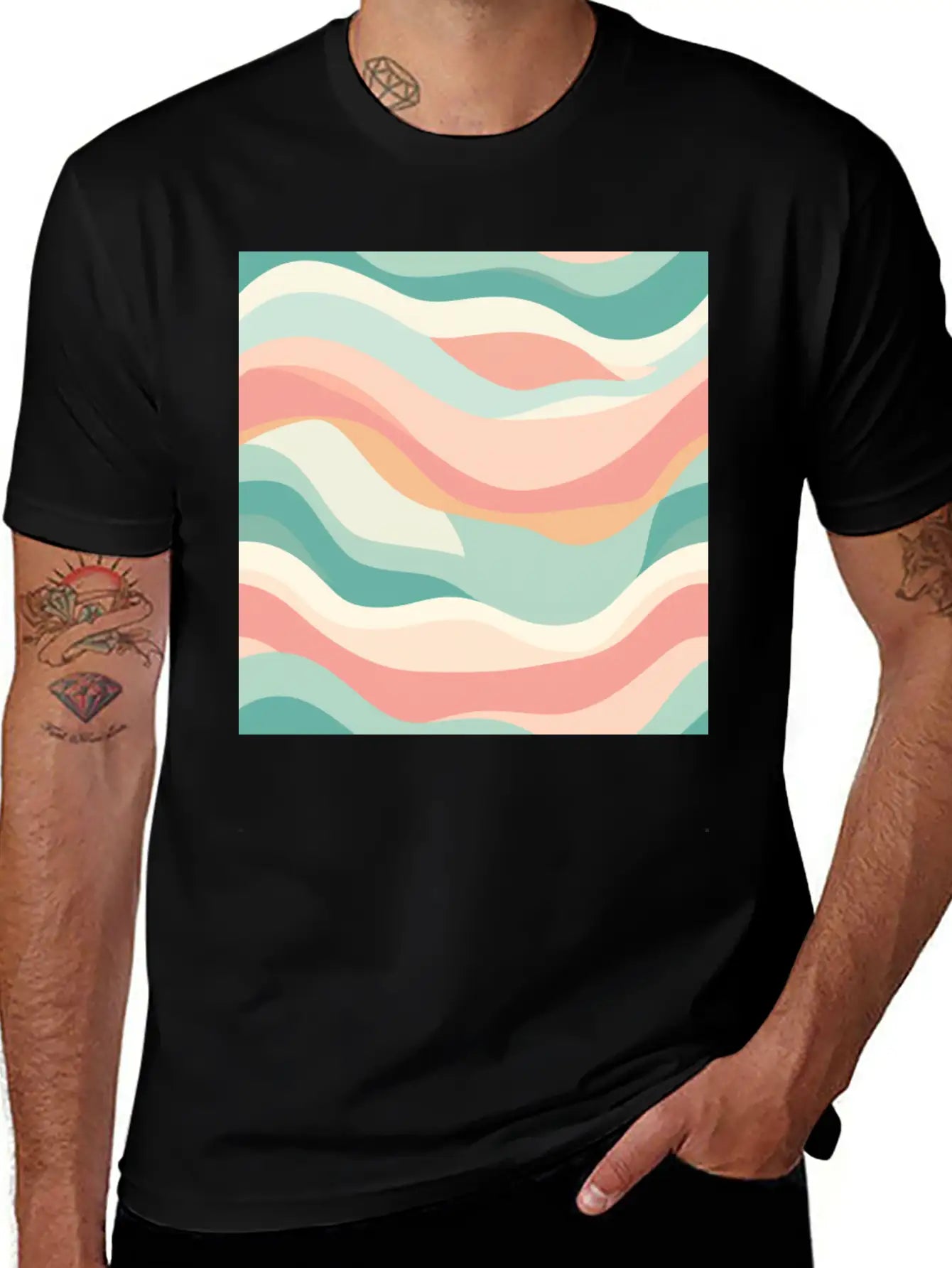 Monochrome Waves: Modern Abstract Ebb And Flow Essential Unisex Summer Tee – Soft Cotton Casual Fit