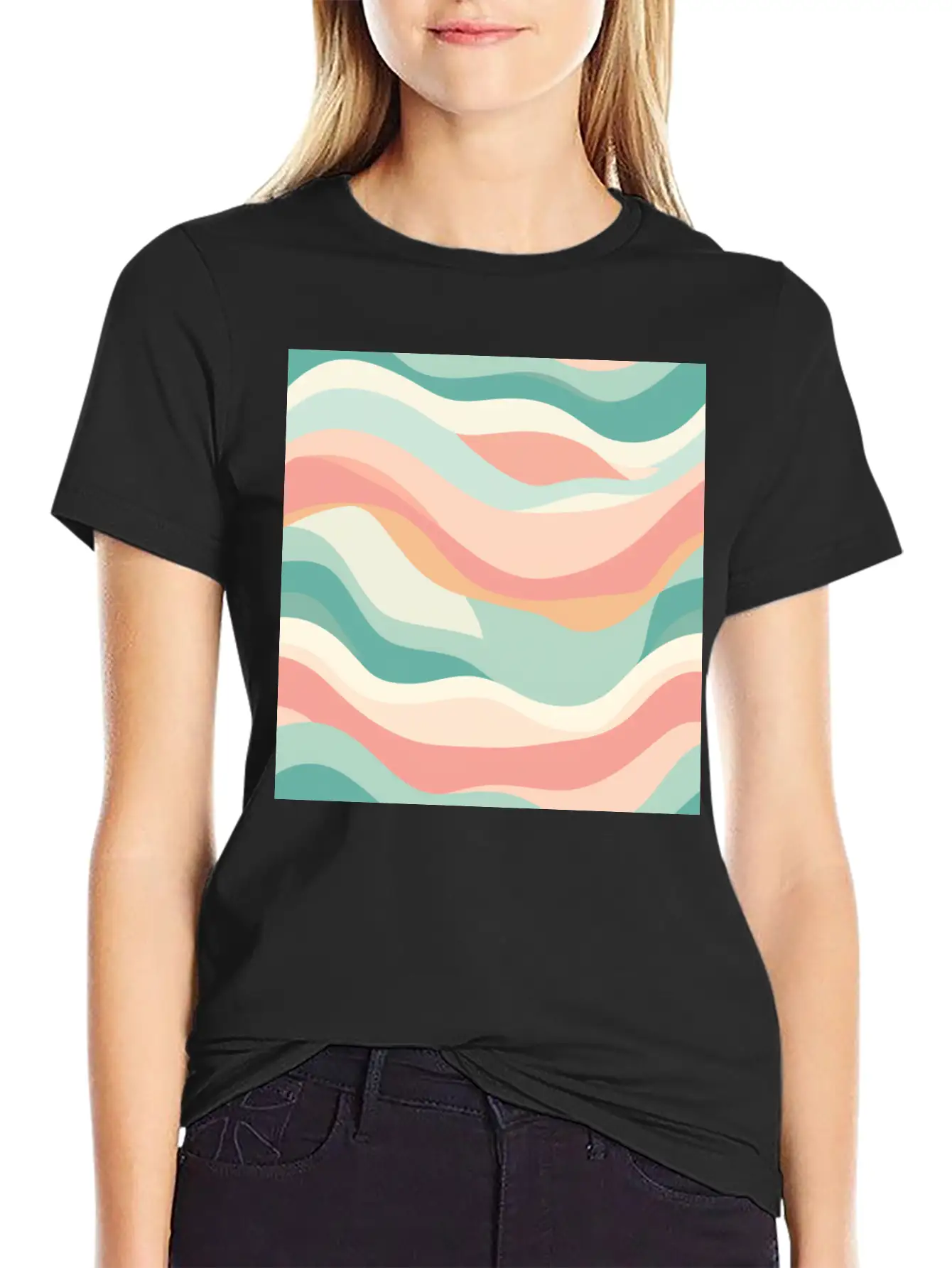 Monochrome Waves: Modern Abstract Ebb And Flow Essential Unisex Summer Tee – Soft Cotton Casual Fit