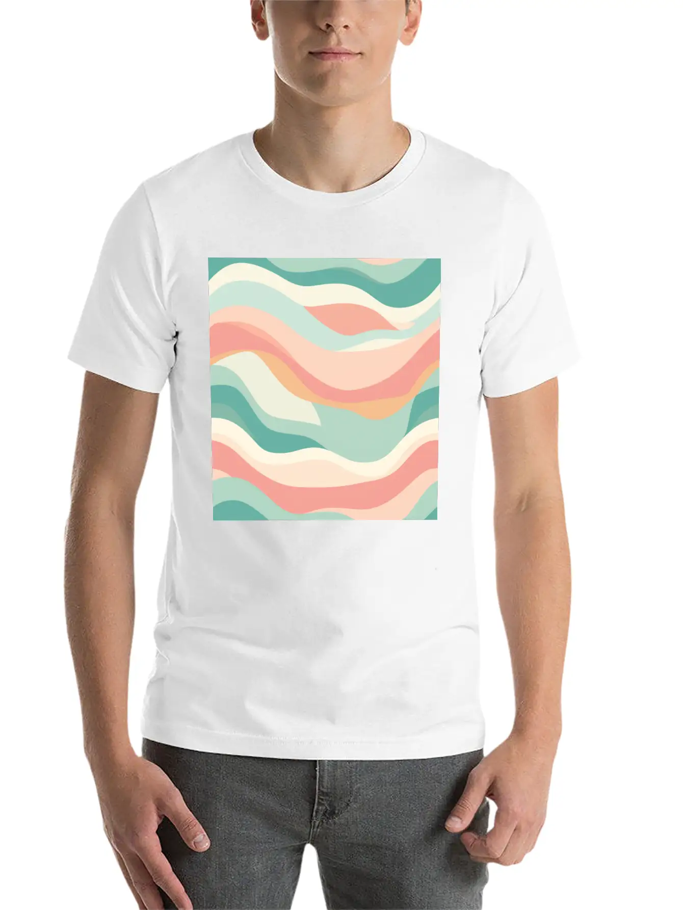 Monochrome Waves: Modern Abstract Ebb And Flow Essential Unisex Summer Tee – Soft Cotton Casual Fit