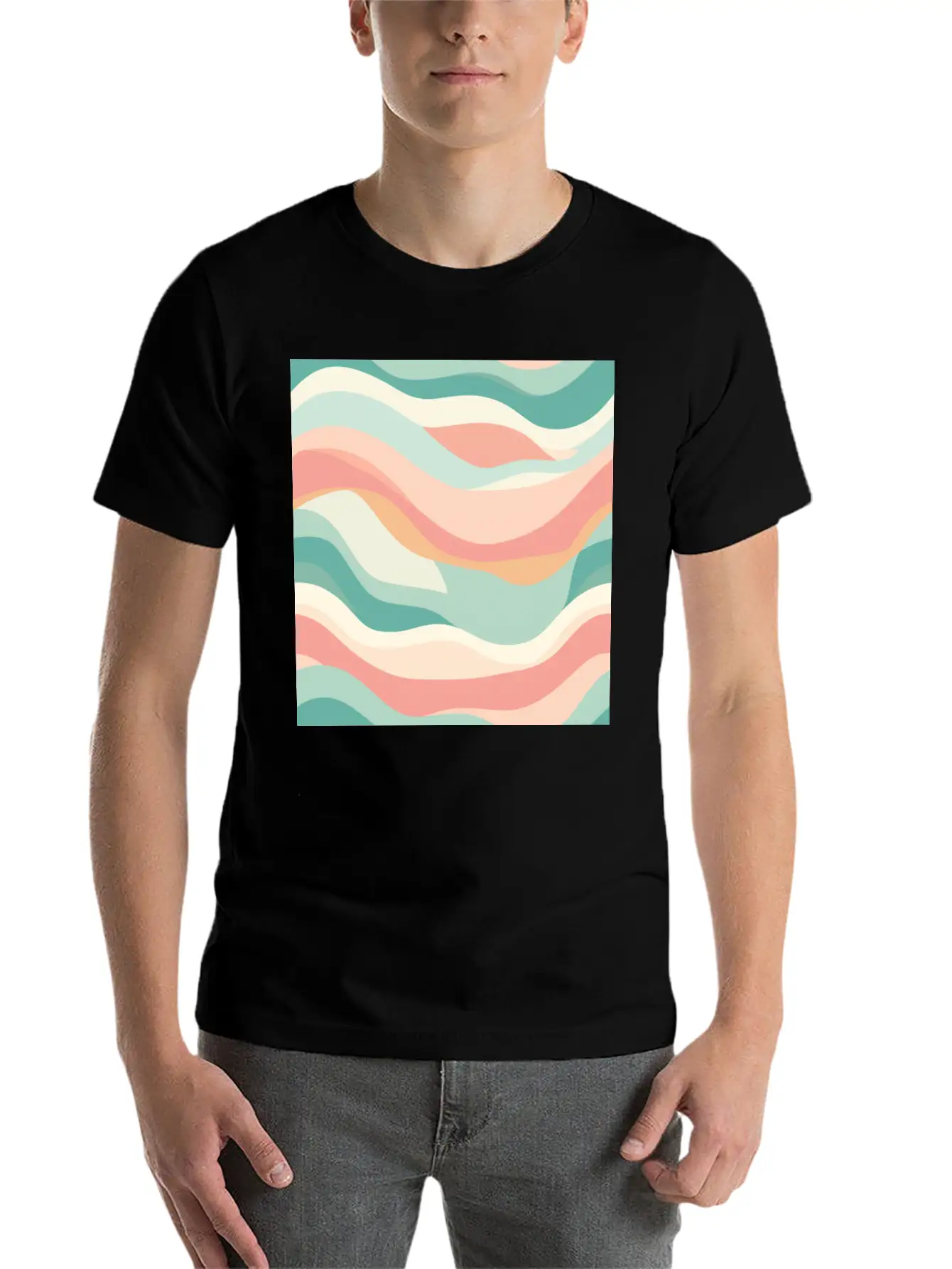 Monochrome Waves: Modern Abstract Ebb And Flow Essential Unisex Summer Tee – Soft Cotton Casual Fit