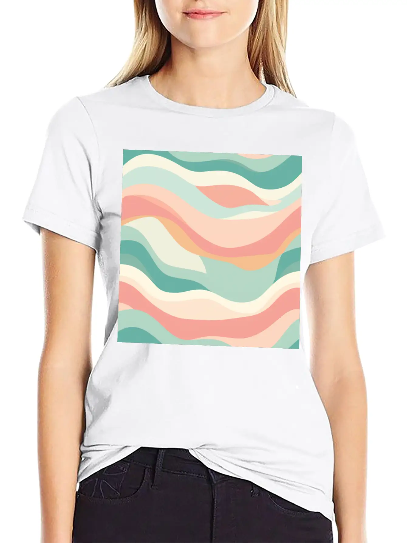 Monochrome Waves: Modern Abstract Ebb And Flow Essential Unisex Summer Tee – Soft Cotton Casual Fit