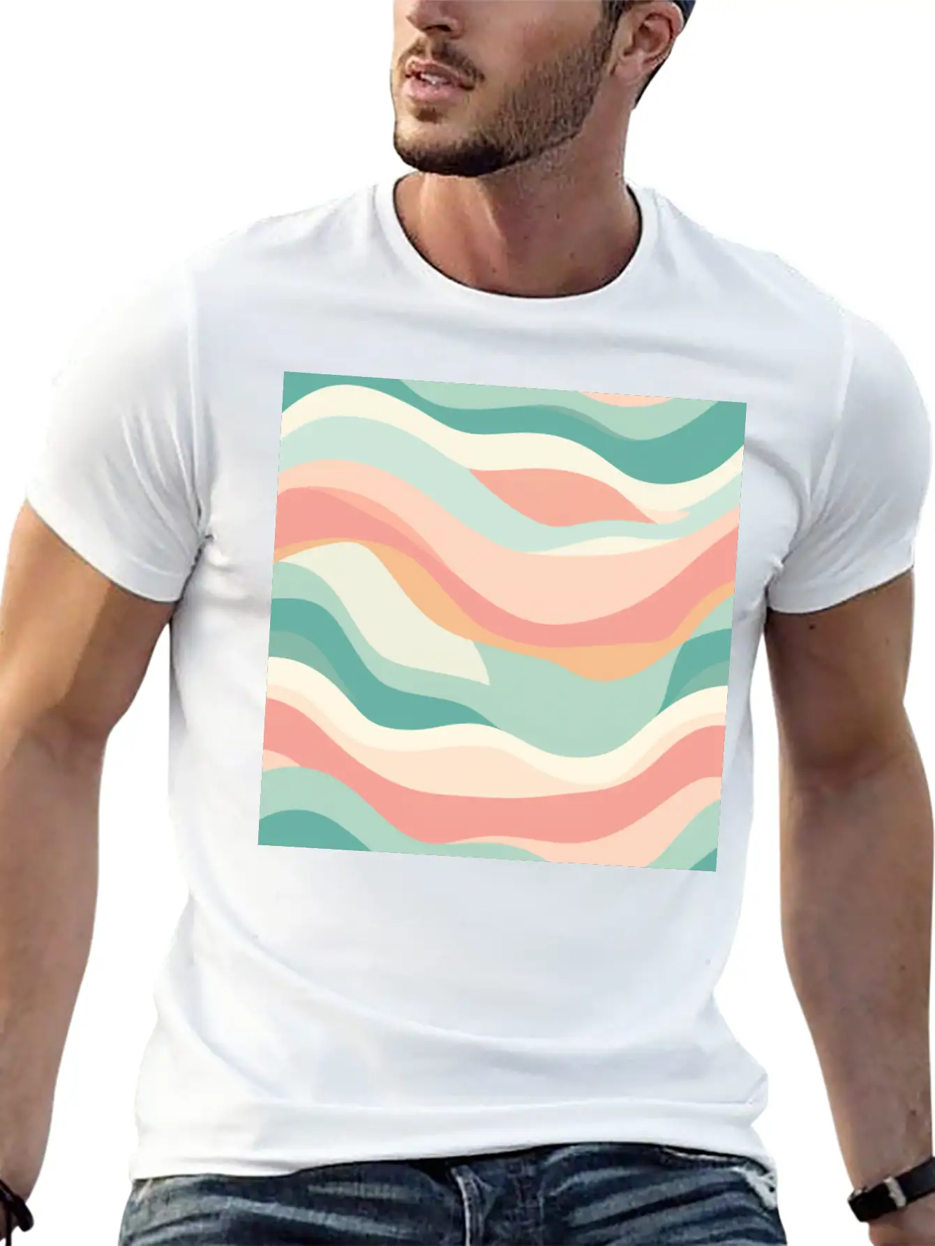 Monochrome Waves: Modern Abstract Ebb And Flow Essential Unisex Summer Tee – Soft Cotton Casual Fit