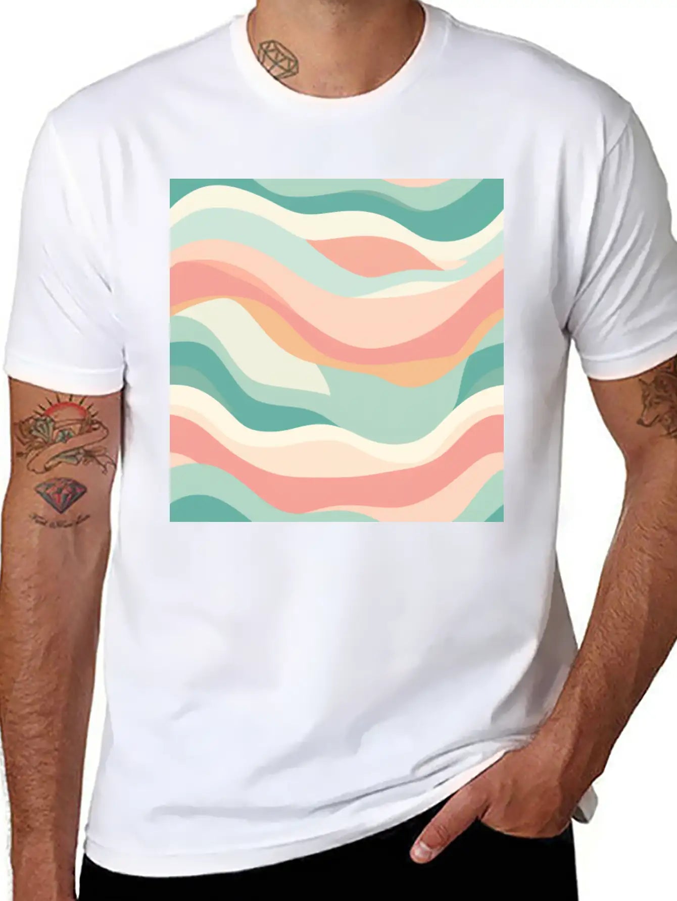 Monochrome Waves: Modern Abstract Ebb And Flow Essential Unisex Summer Tee – Soft Cotton Casual Fit