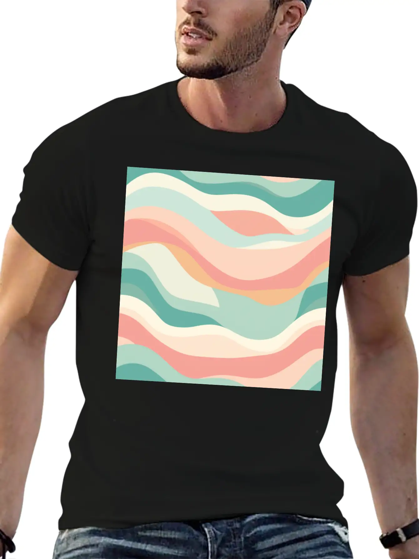 Monochrome Waves: Modern Abstract Ebb And Flow Essential Unisex Summer Tee – Soft Cotton Casual Fit