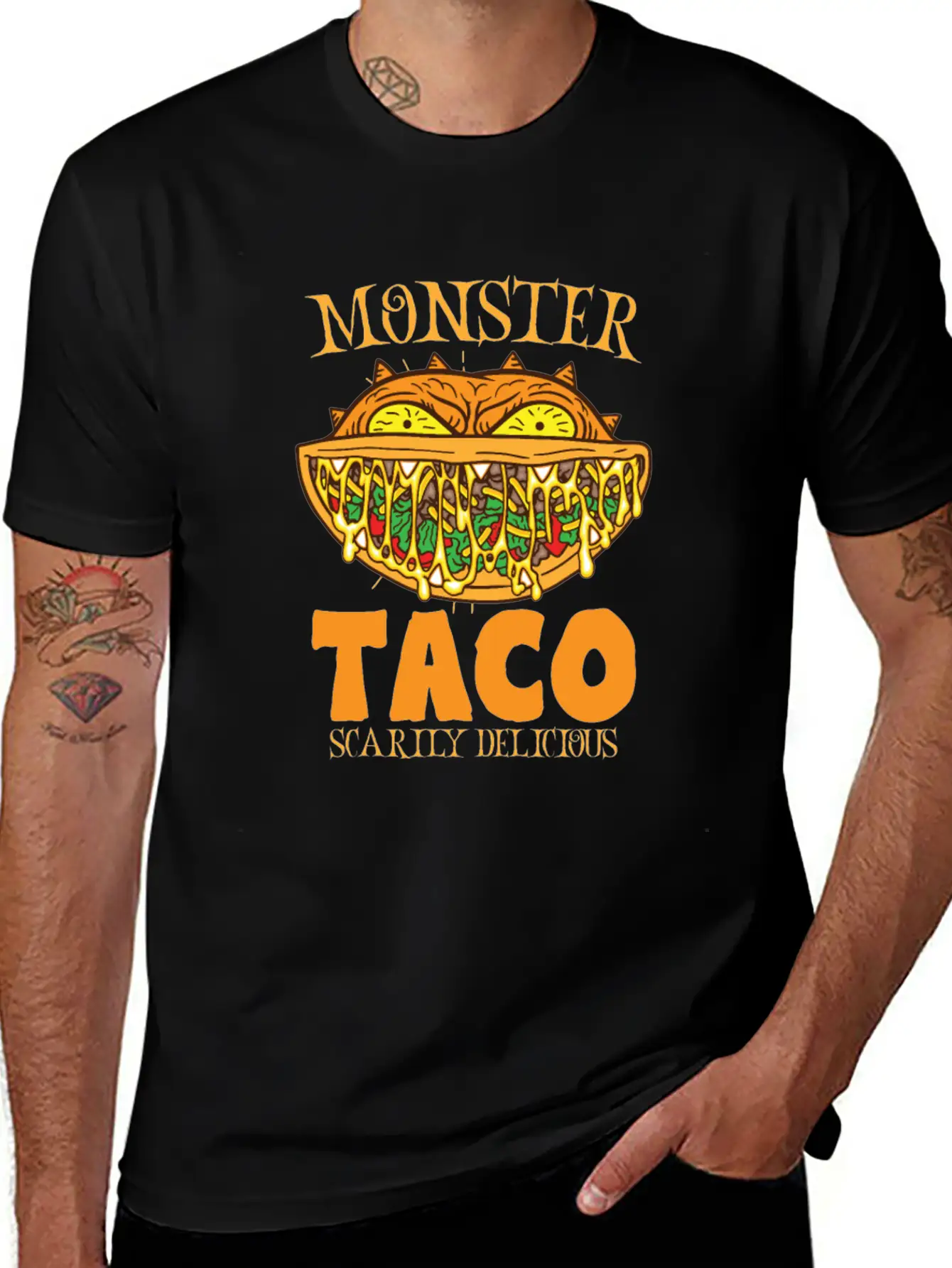 Monster Taco Horror Taco Halloween Taco Costume Unisex Short Sleeve Soft Cotton T-Shirt – Casual Everyday Wear
