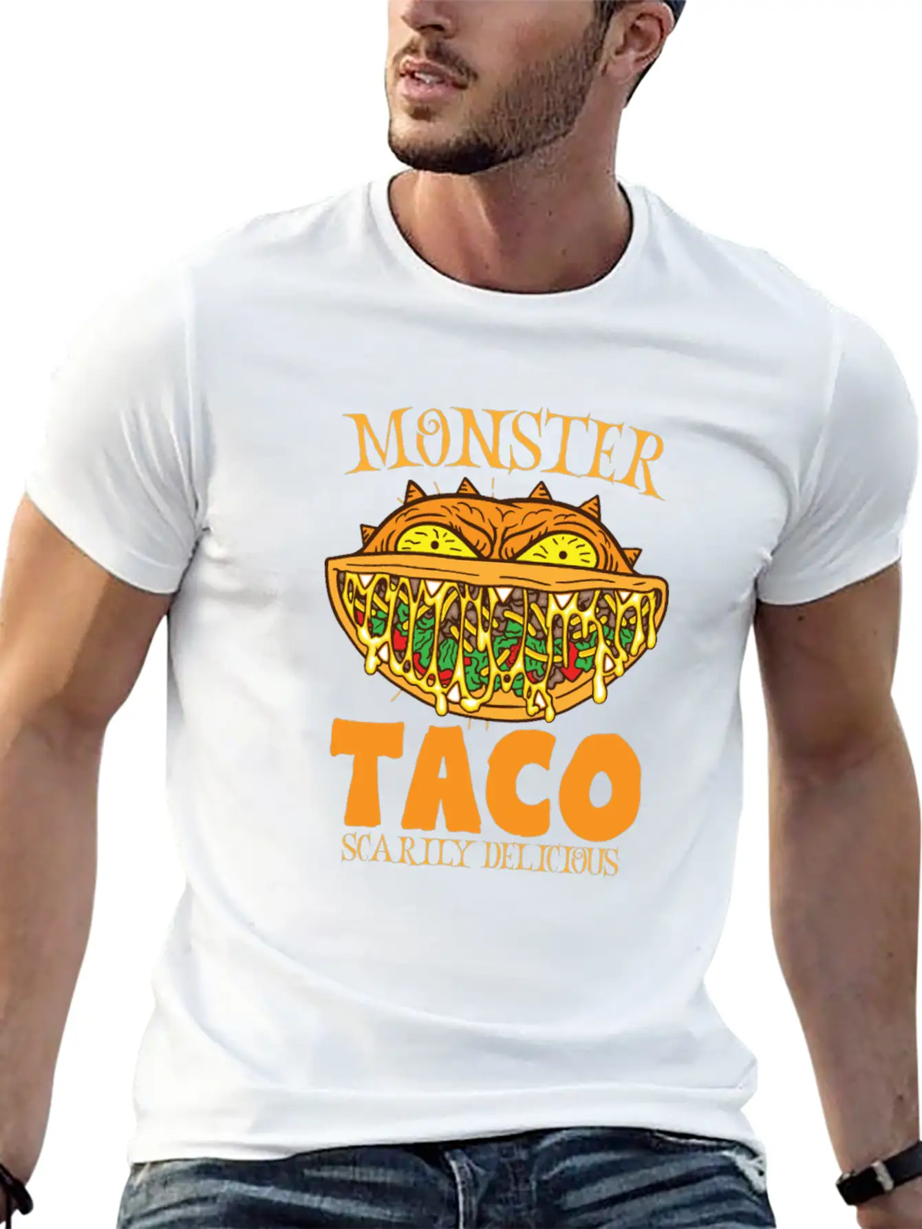 Monster Taco Horror Taco Halloween Taco Costume Unisex Short Sleeve Soft Cotton T-Shirt – Casual Everyday Wear