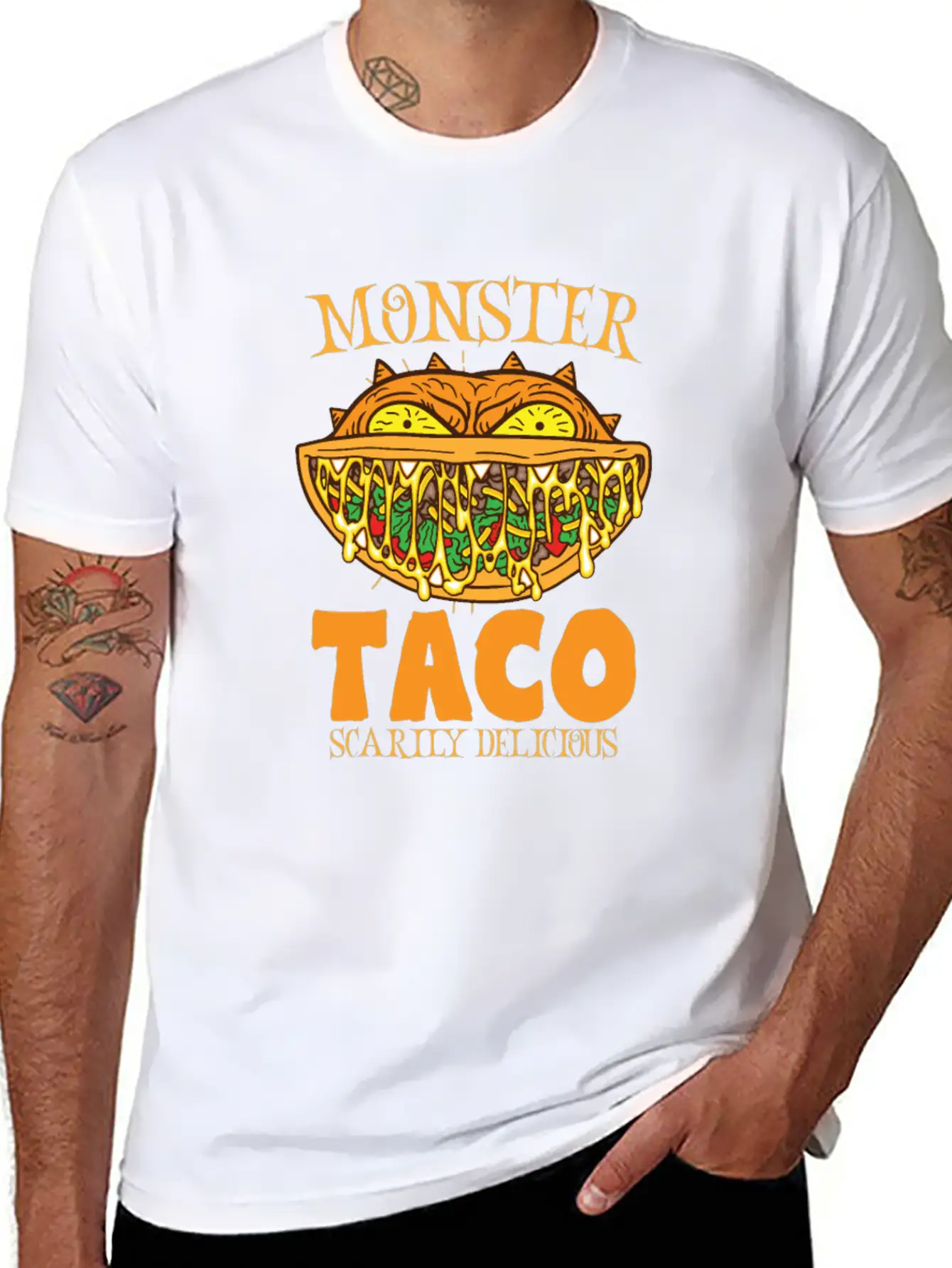 Monster Taco Horror Taco Halloween Taco Costume Unisex Short Sleeve Soft Cotton T-Shirt – Casual Everyday Wear