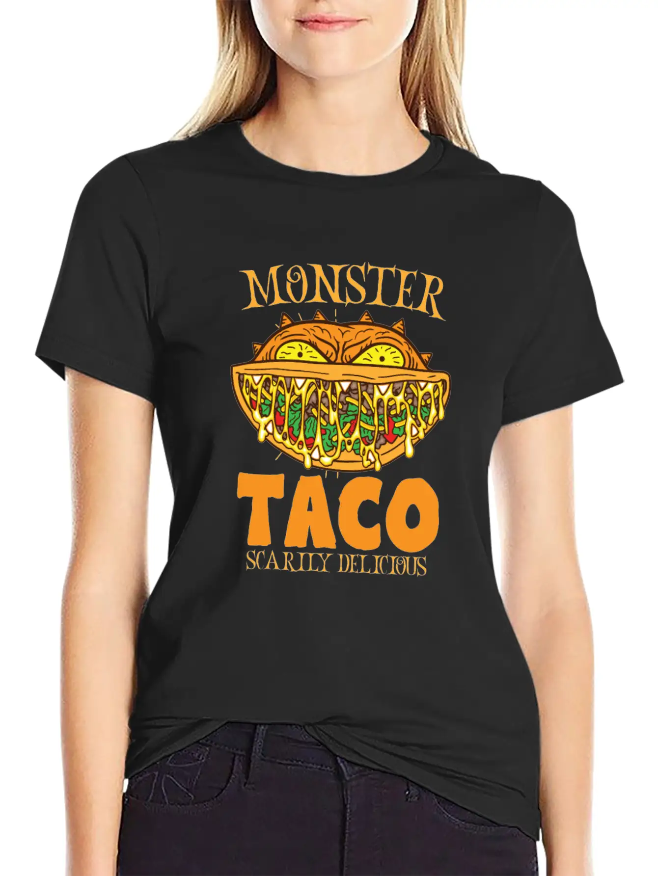 Monster Taco Horror Taco Halloween Taco Costume Unisex Short Sleeve Soft Cotton T-Shirt – Casual Everyday Wear