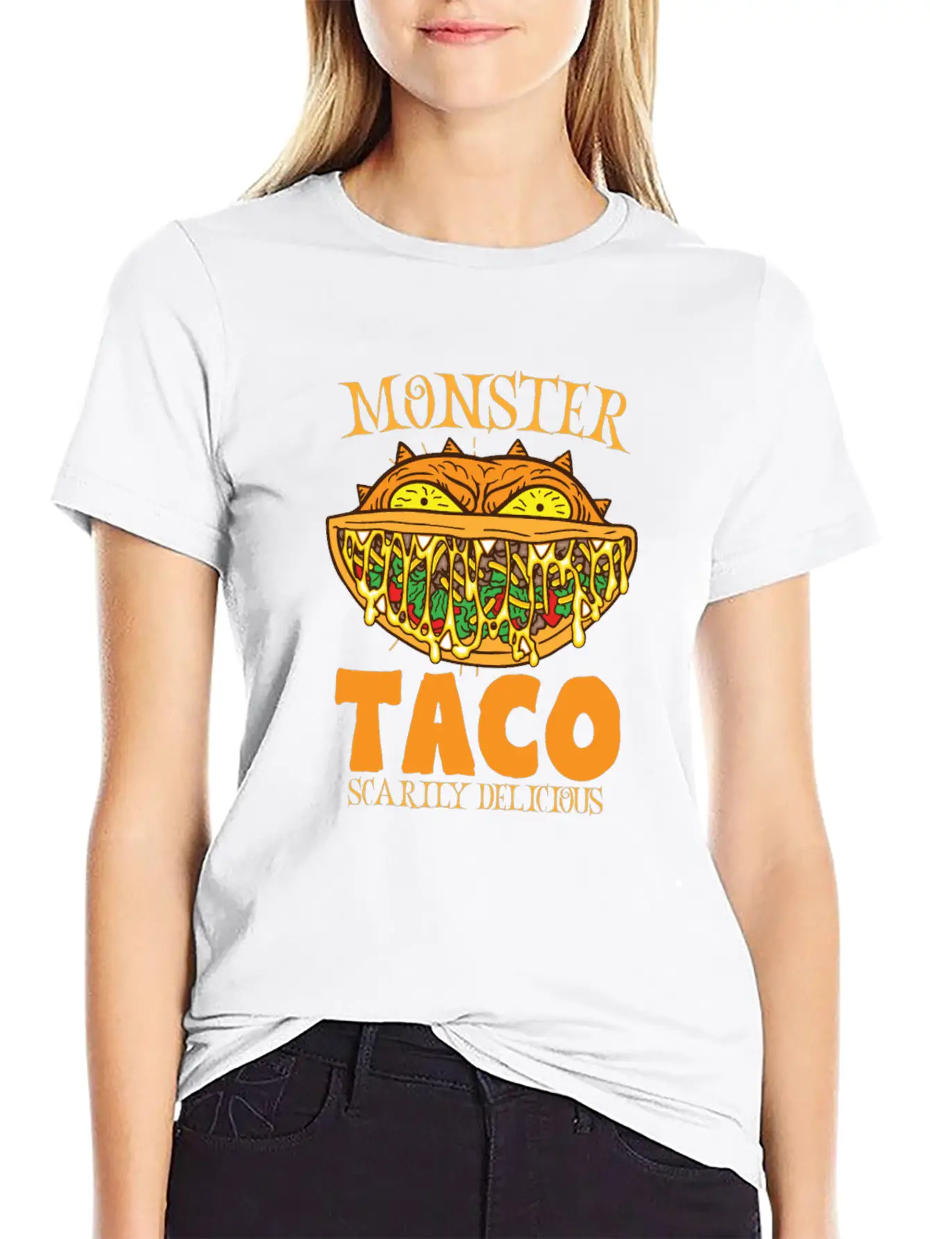Monster Taco Horror Taco Halloween Taco Costume Unisex Short Sleeve Soft Cotton T-Shirt – Casual Everyday Wear