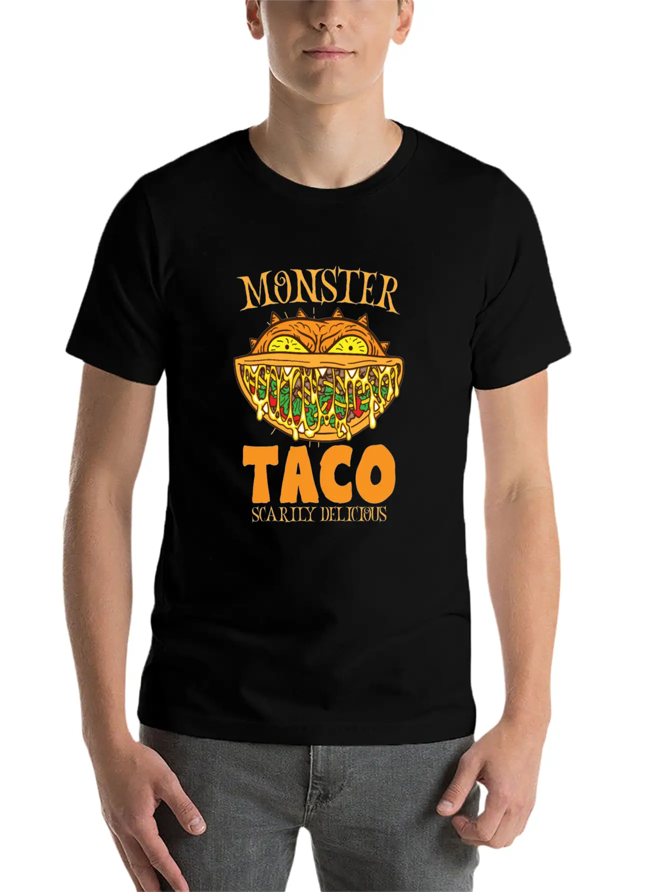 Monster Taco Horror Taco Halloween Taco Costume Unisex Short Sleeve Soft Cotton T-Shirt – Casual Everyday Wear