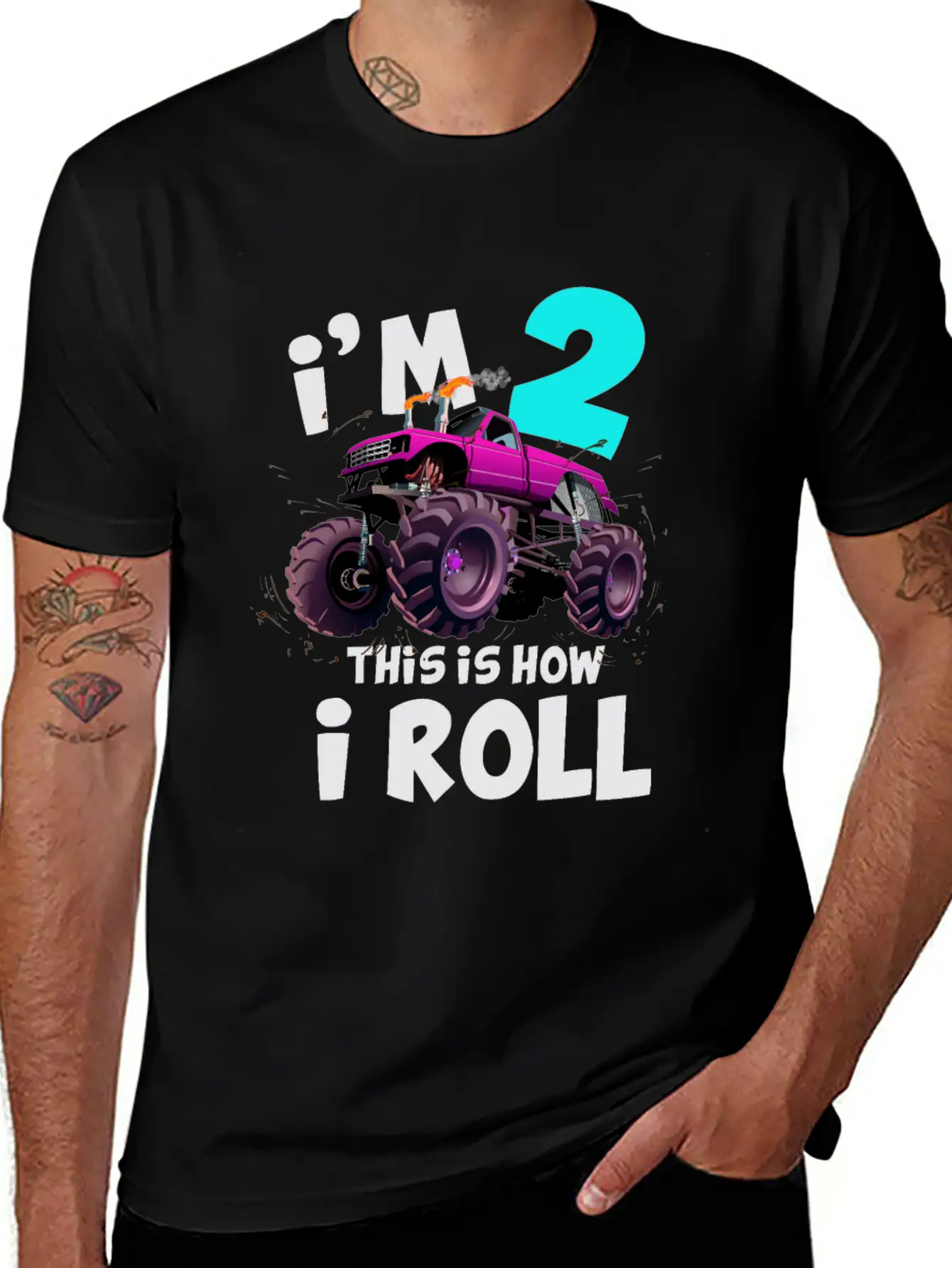 Monster Truck 2nd Birthday Truck Birthday Stylish Everyday T-Shirt – Unisex Basic Cotton Tee