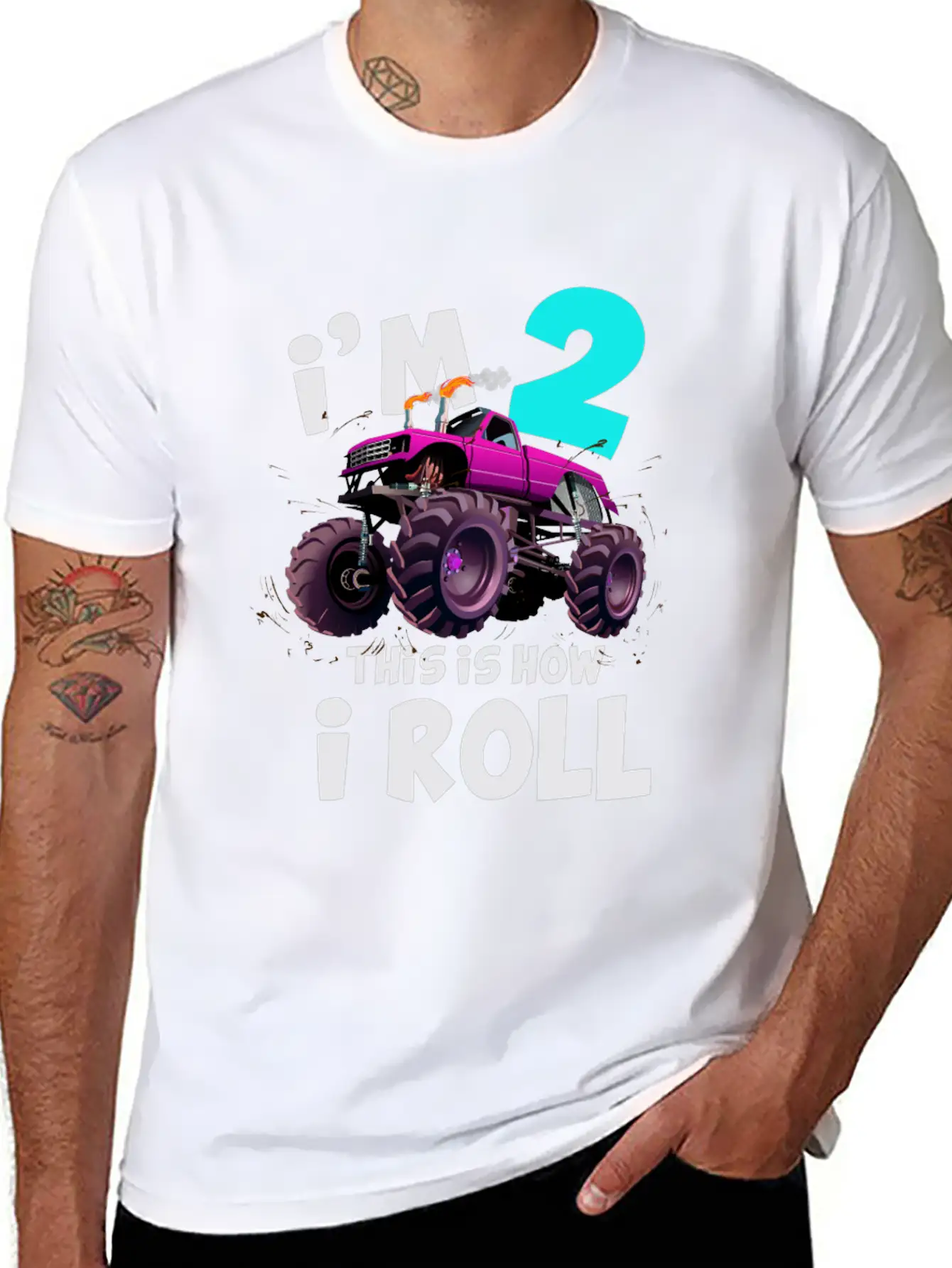 Monster Truck 2nd Birthday Truck Birthday Stylish Everyday T-Shirt – Unisex Basic Cotton Tee
