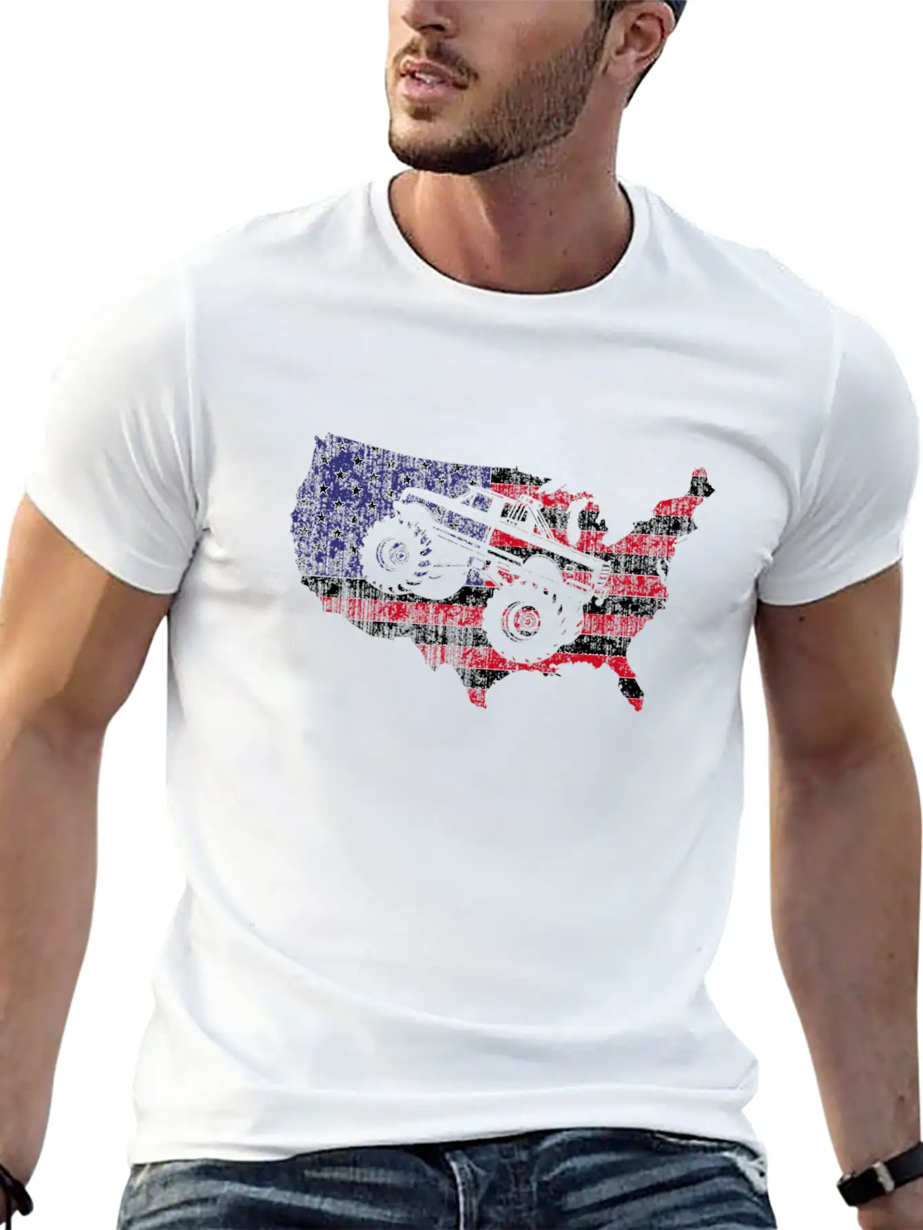 Monster Truck Usa American Flag Racing Crush Gift Stylish Everyday T-Shirt – Unisex Basic Cotton Tee