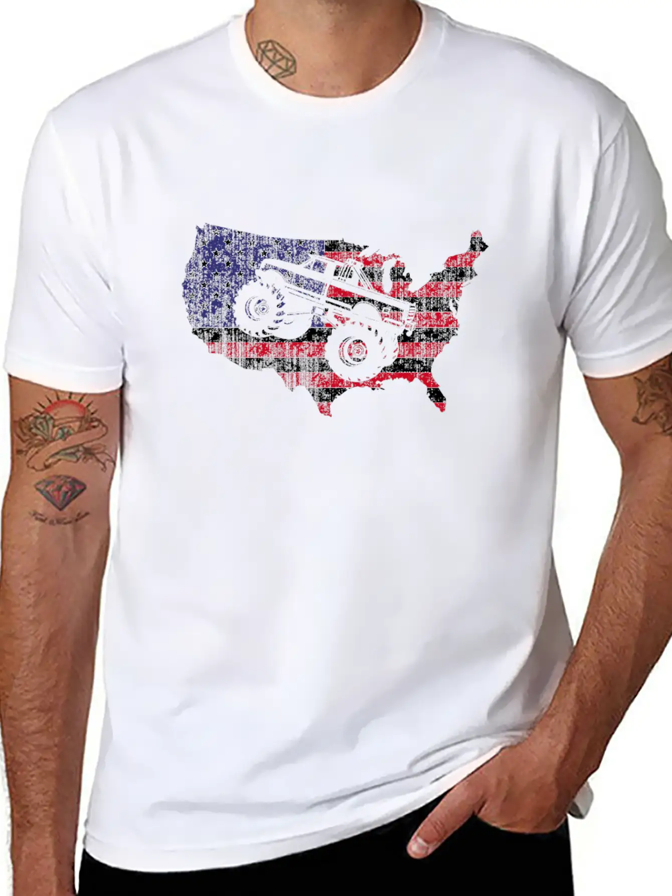 Monster Truck Usa American Flag Racing Crush Gift Stylish Everyday T-Shirt – Unisex Basic Cotton Tee