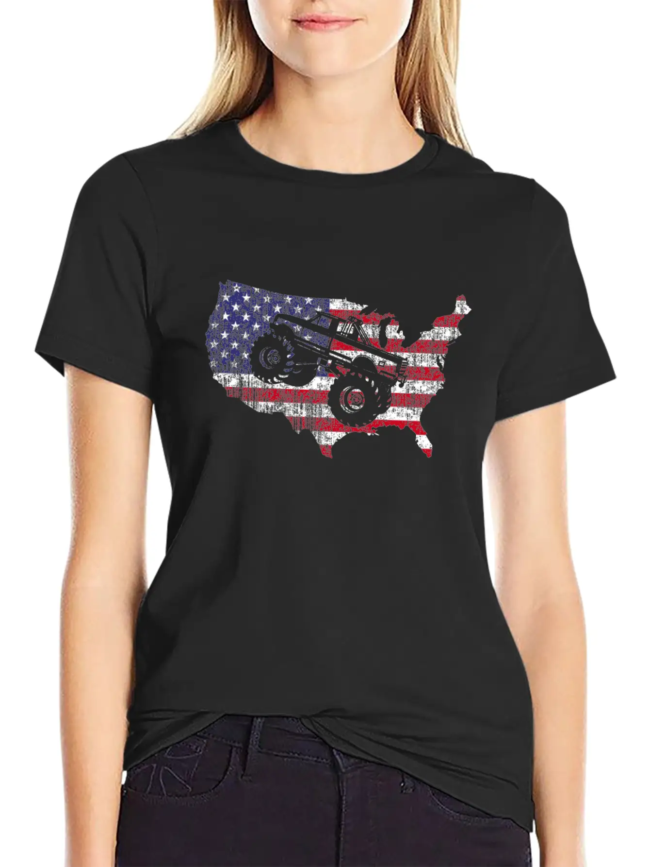 Monster Truck Usa American Flag Racing Crush Gift Stylish Everyday T-Shirt – Unisex Basic Cotton Tee