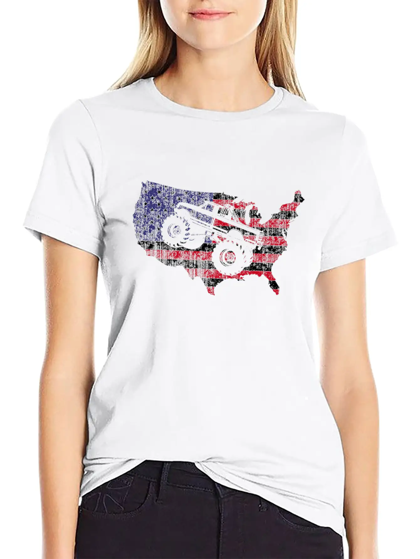 Monster Truck Usa American Flag Racing Crush Gift Stylish Everyday T-Shirt – Unisex Basic Cotton Tee