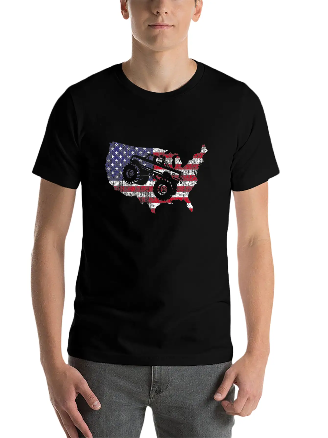 Monster Truck Usa American Flag Racing Crush Gift Stylish Everyday T-Shirt – Unisex Basic Cotton Tee