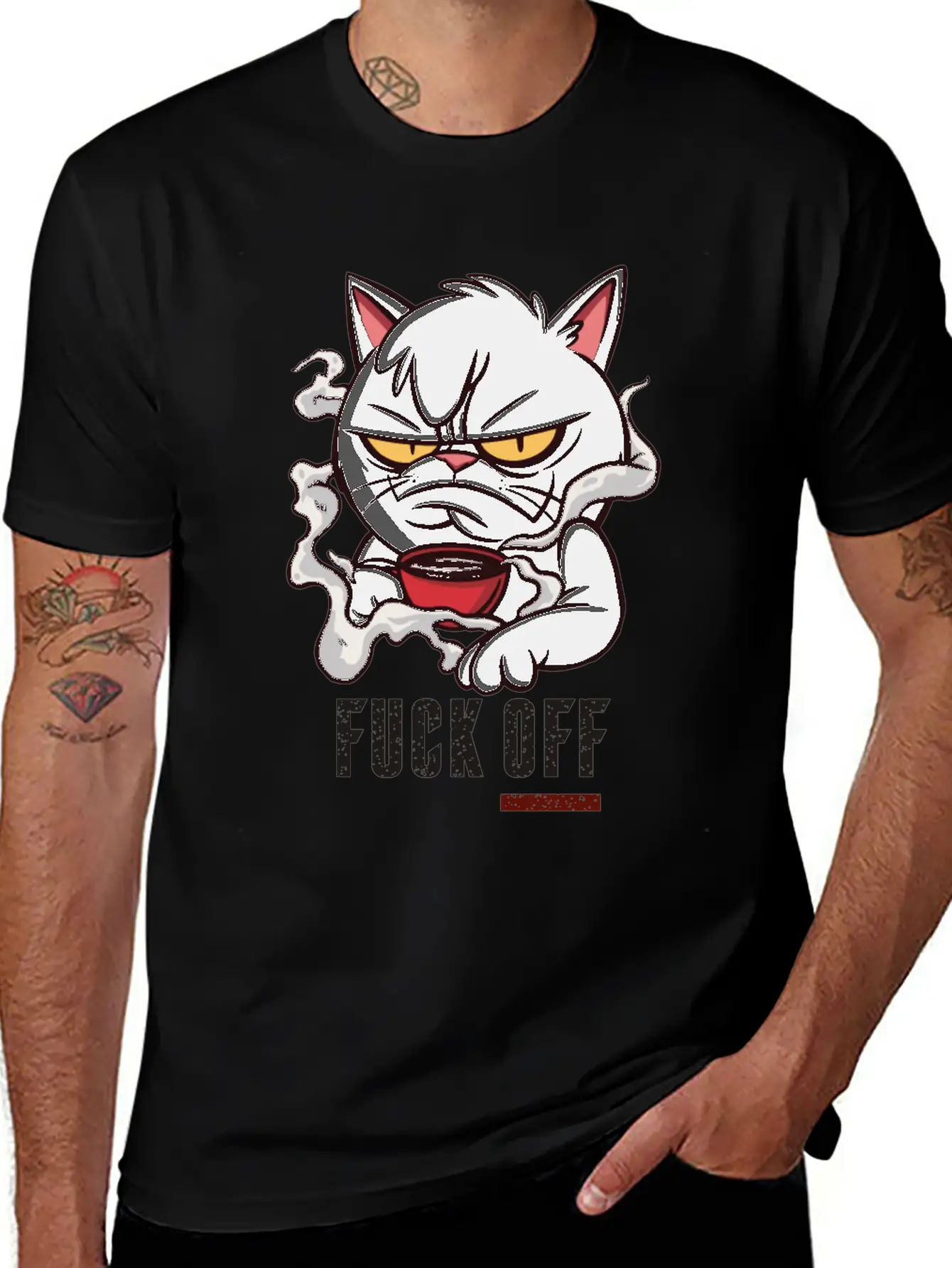 MOODY CAT MORNING COFFEE Unisex Short Sleeve Soft Cotton T-Shirt – Casual Everyday Wear