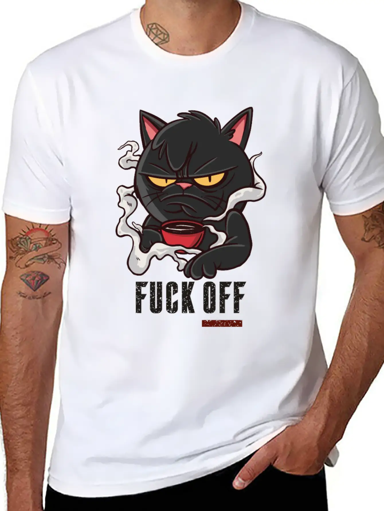 MOODY CAT MORNING COFFEE Unisex Short Sleeve Soft Cotton T-Shirt – Casual Everyday Wear