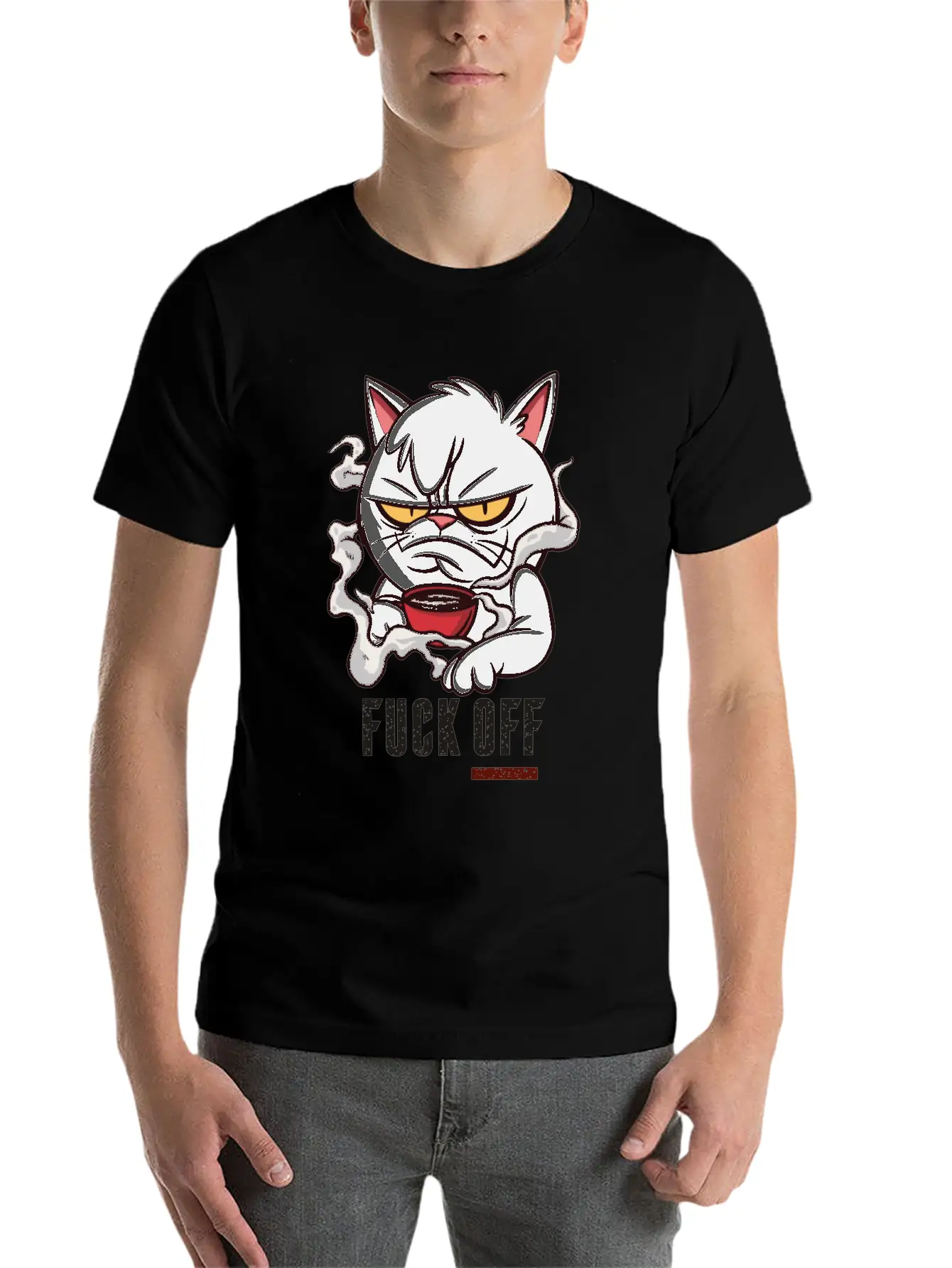 MOODY CAT MORNING COFFEE Unisex Short Sleeve Soft Cotton T-Shirt – Casual Everyday Wear