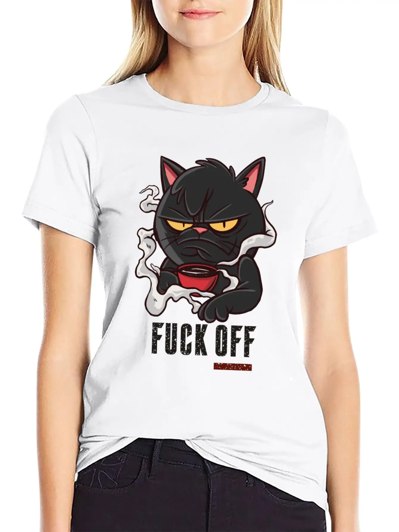 MOODY CAT MORNING COFFEE Unisex Short Sleeve Soft Cotton T-Shirt – Casual Everyday Wear