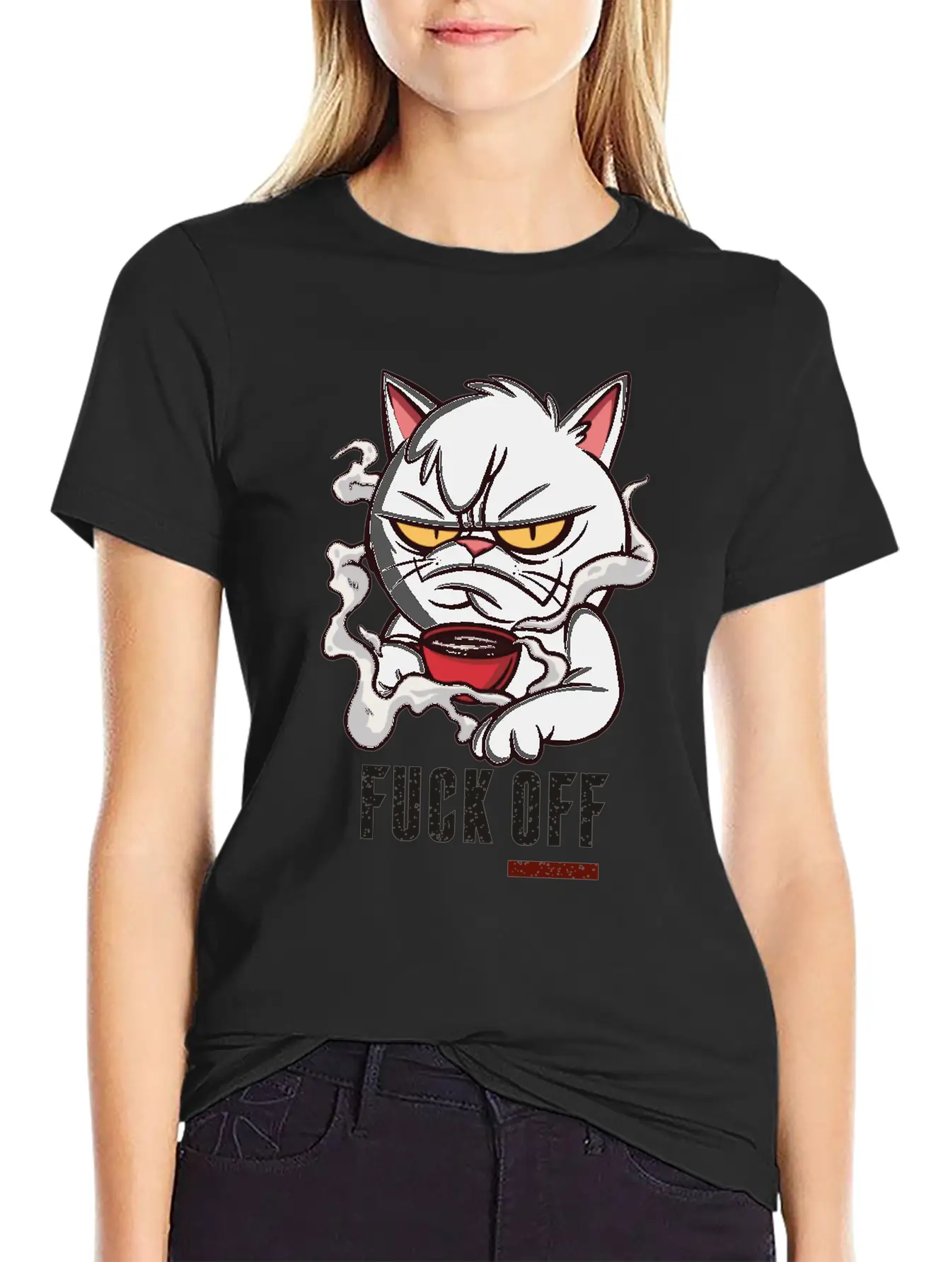 MOODY CAT MORNING COFFEE Unisex Short Sleeve Soft Cotton T-Shirt – Casual Everyday Wear