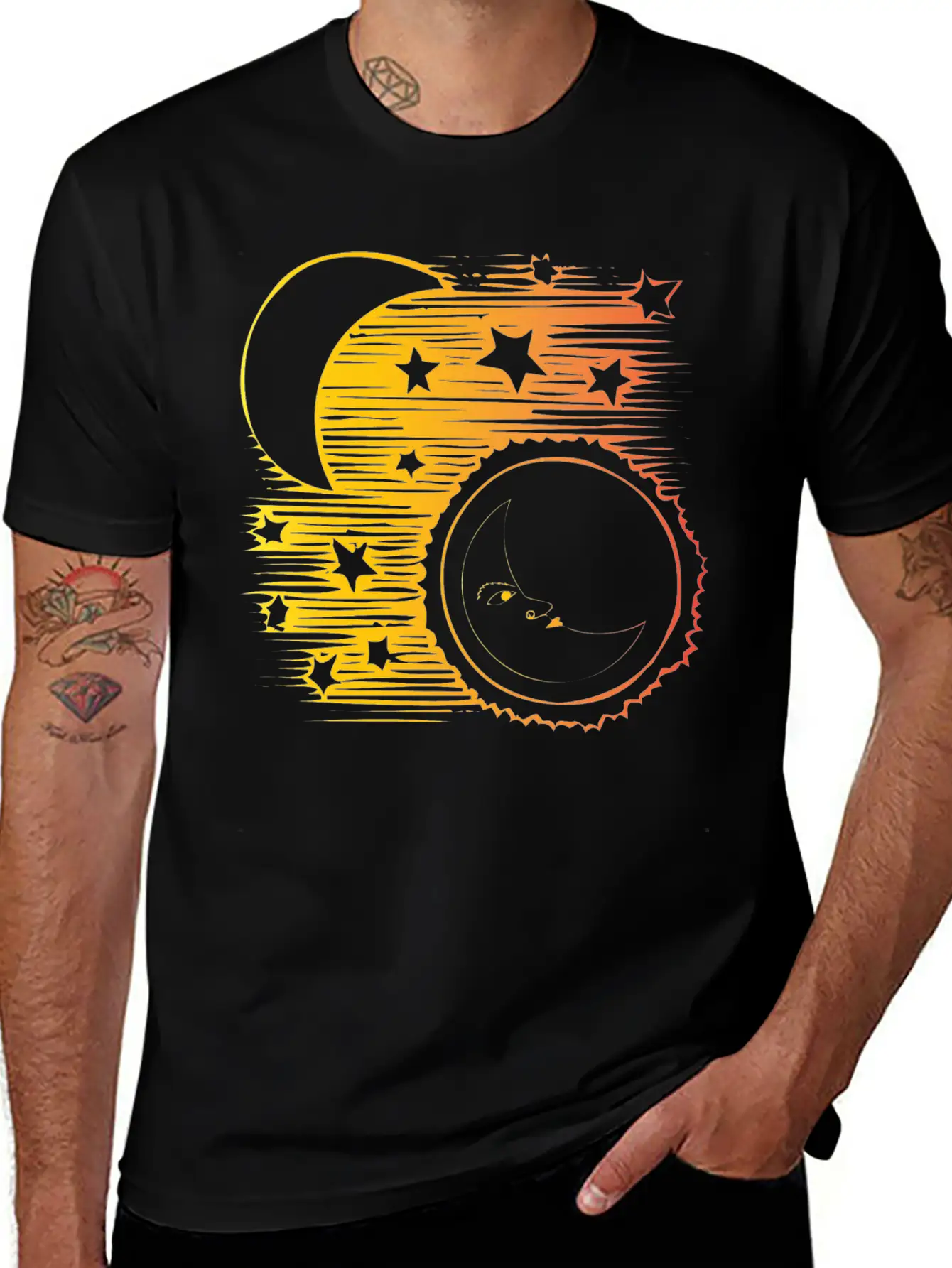 Moon And Sun Face Comfortable Minimalist Graphic Tee – Summer Style Essential