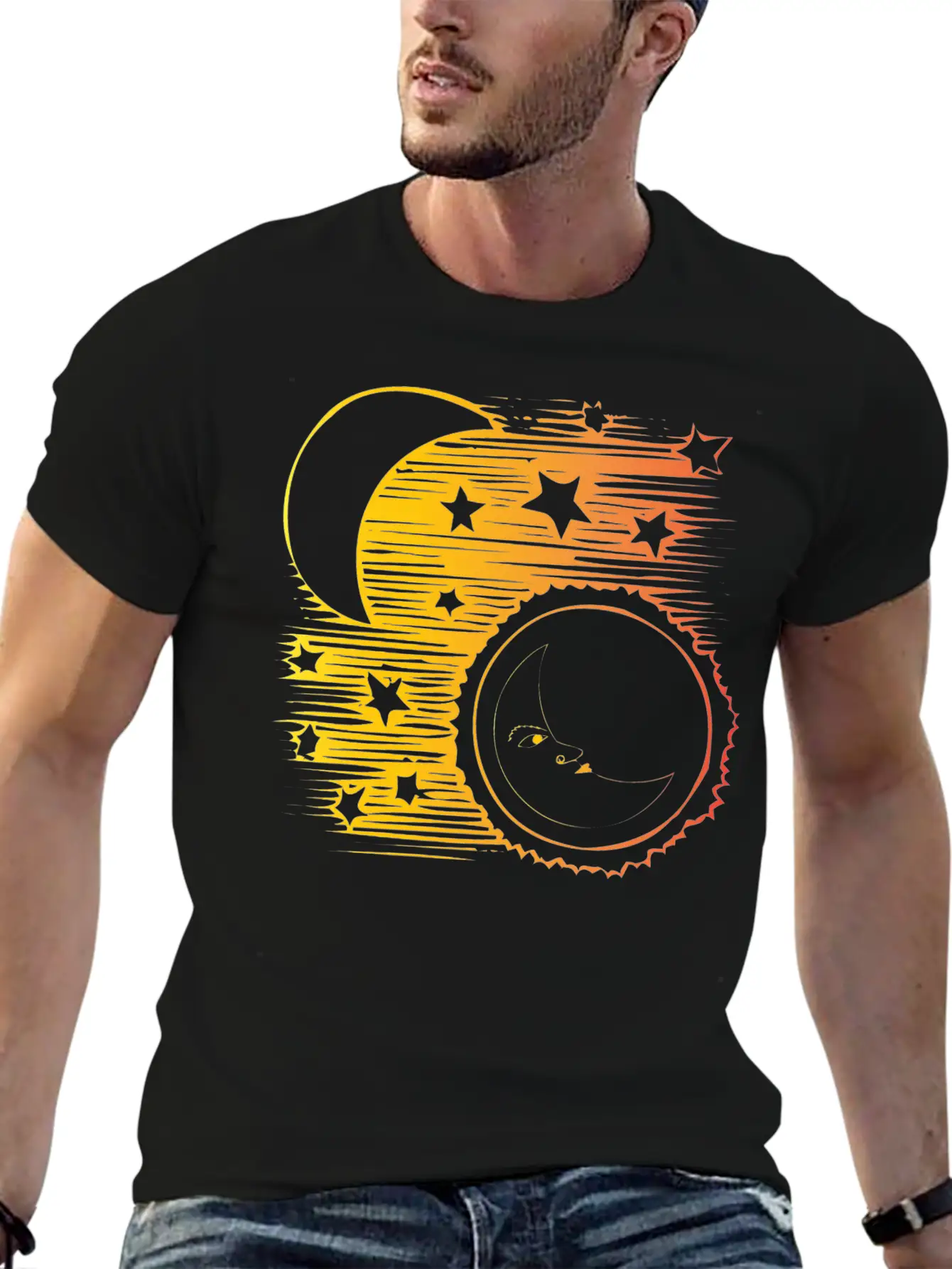 Moon And Sun Face Comfortable Minimalist Graphic Tee – Summer Style Essential
