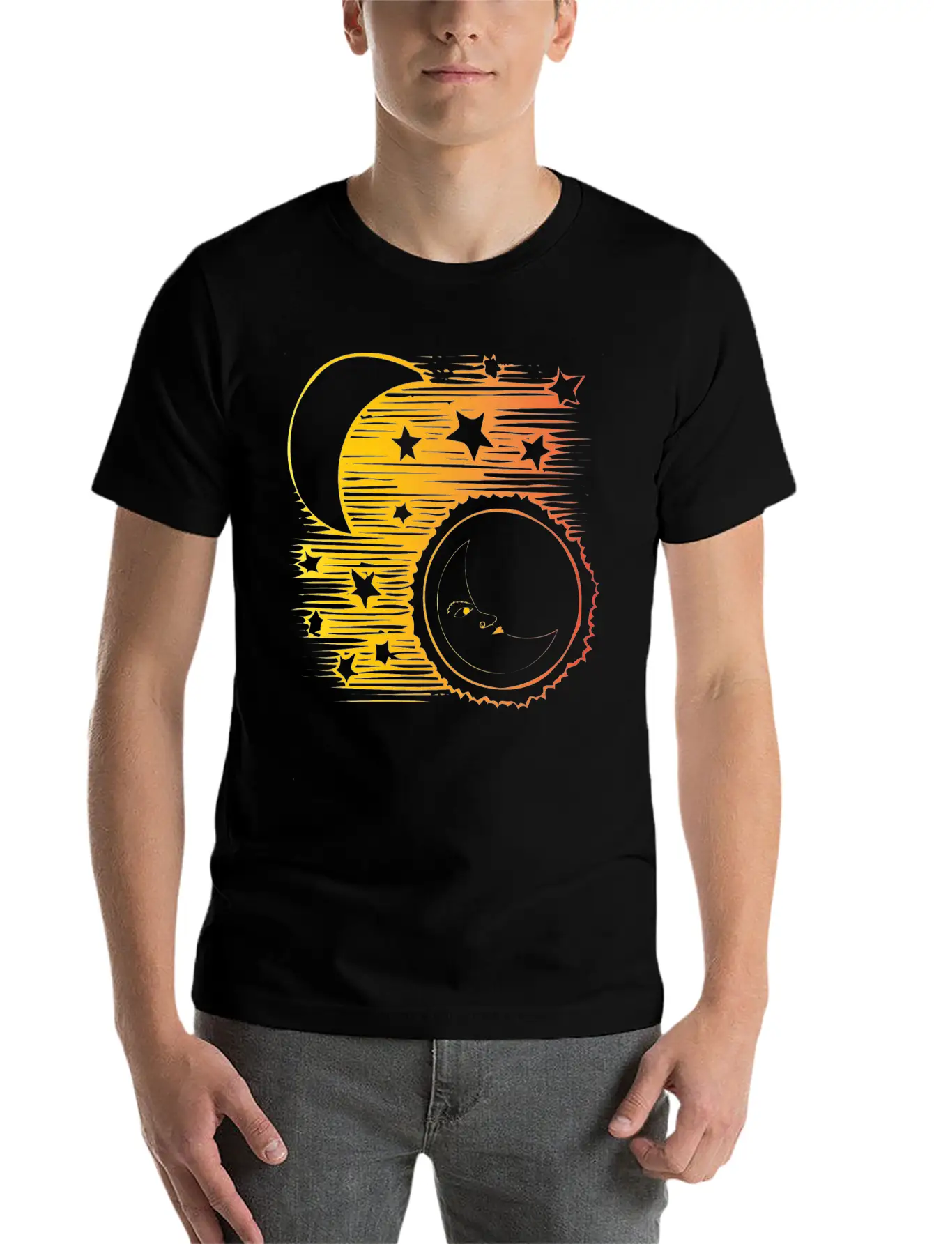 Moon And Sun Face Comfortable Minimalist Graphic Tee – Summer Style Essential