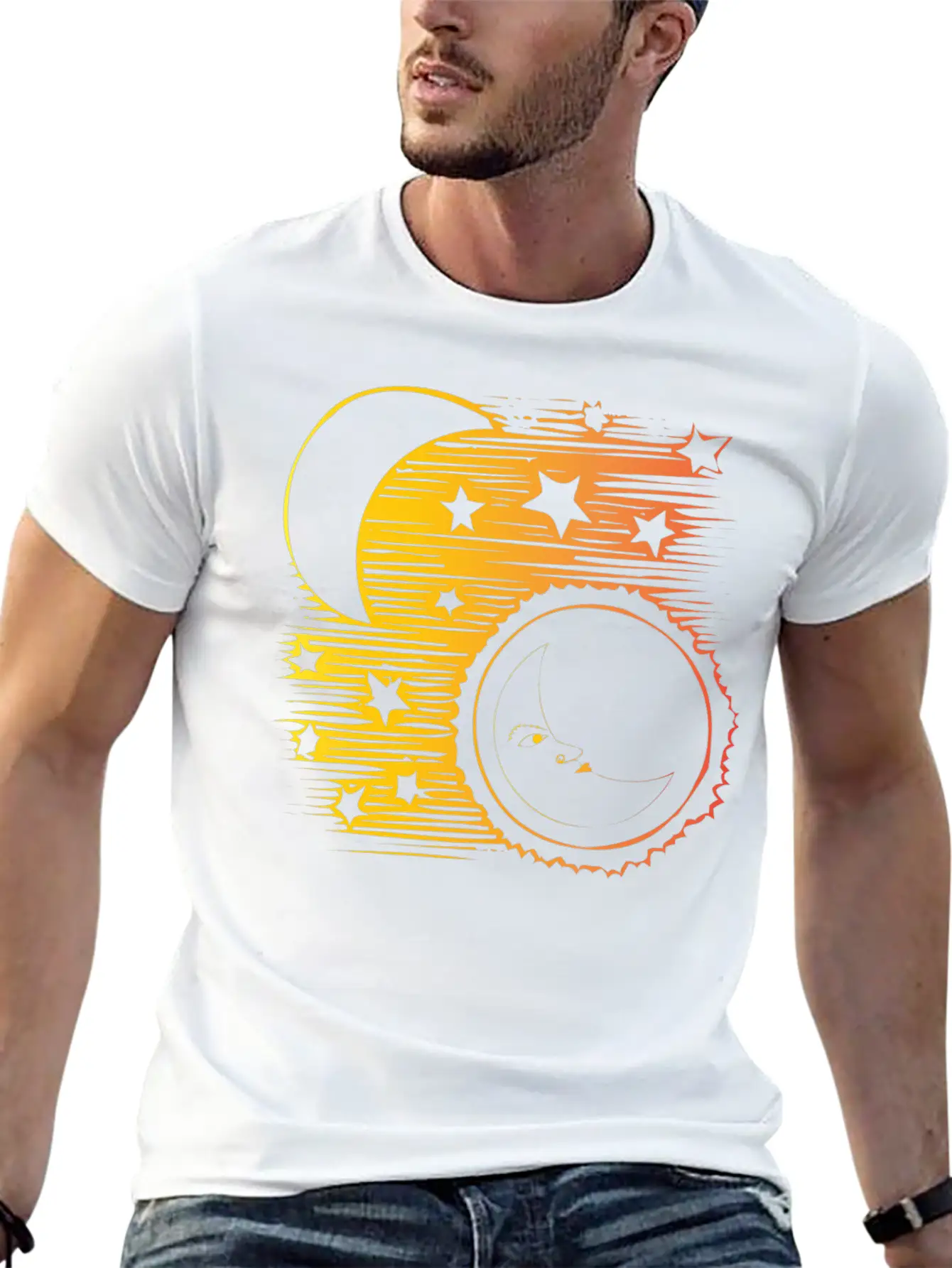 Moon And Sun Face Comfortable Minimalist Graphic Tee – Summer Style Essential