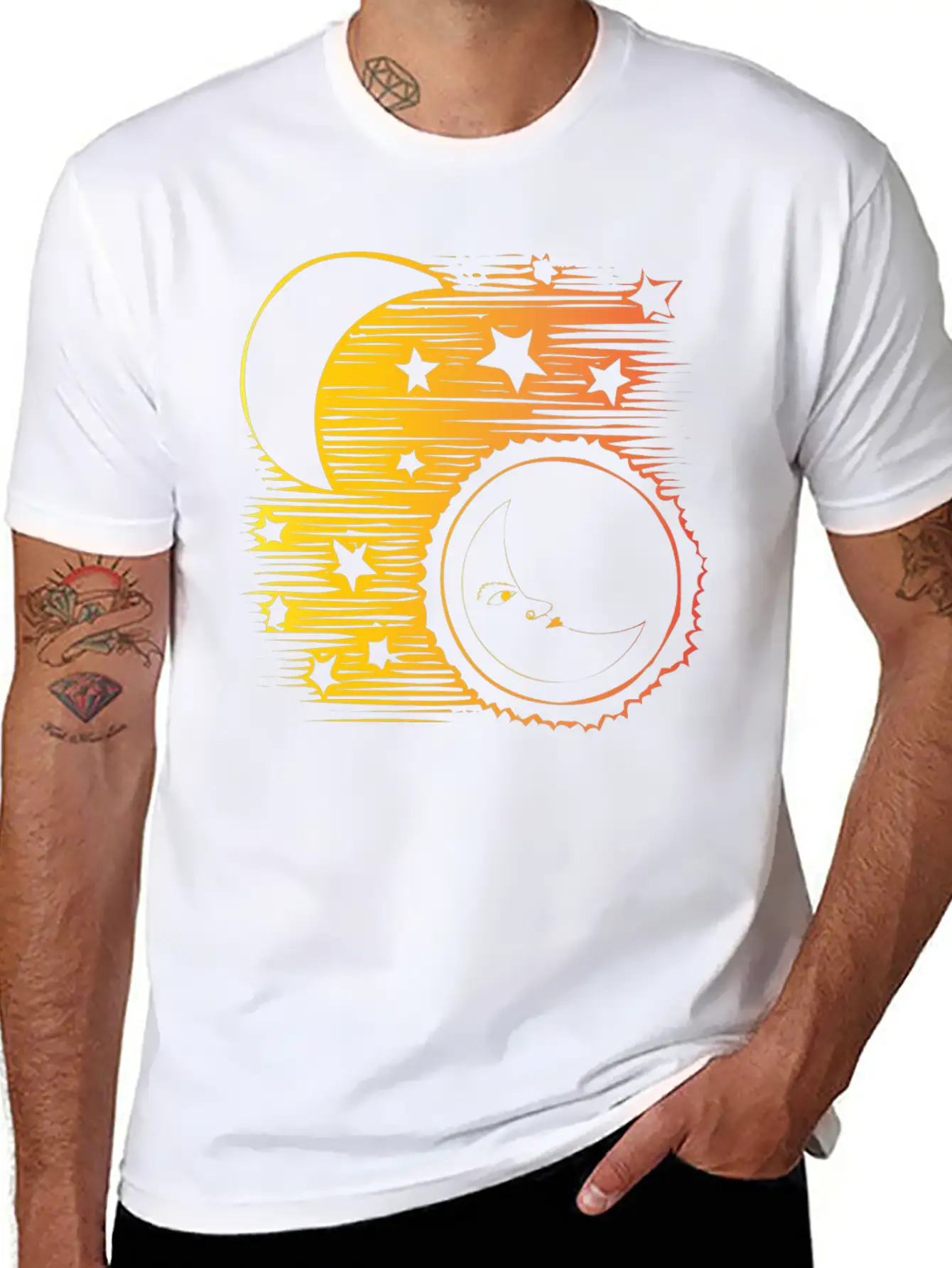 Moon And Sun Face Comfortable Minimalist Graphic Tee – Summer Style Essential